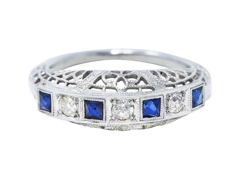 Art Deco 0.50 CTW Diamond Sapphire Platinum Floral Band Ring Circa 1930 Wilson's Antique & Estate Jewelry