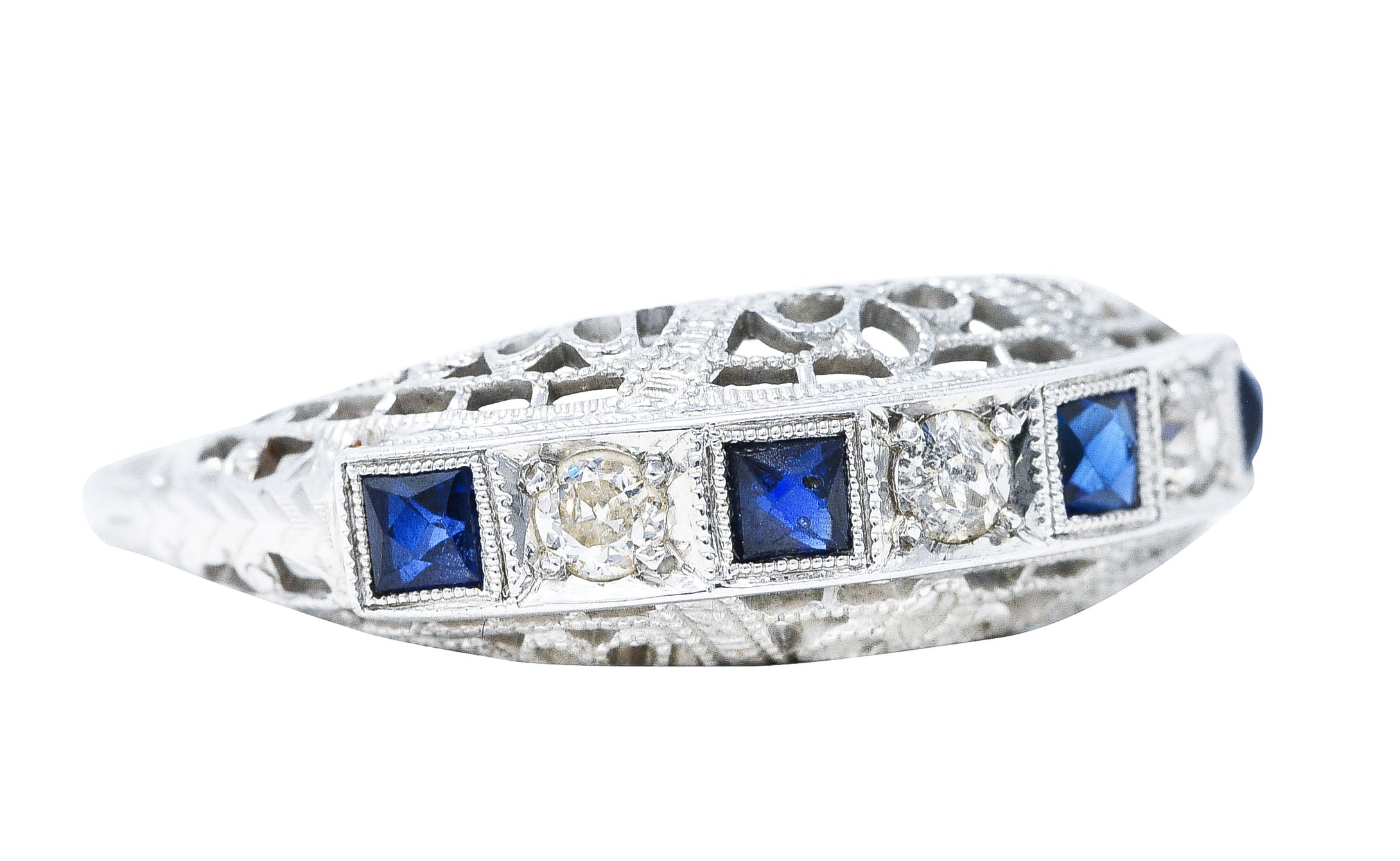 Art Deco 0.50 CTW Diamond Sapphire Platinum Floral Band Ring Circa 1930 Wilson's Antique & Estate Jewelry