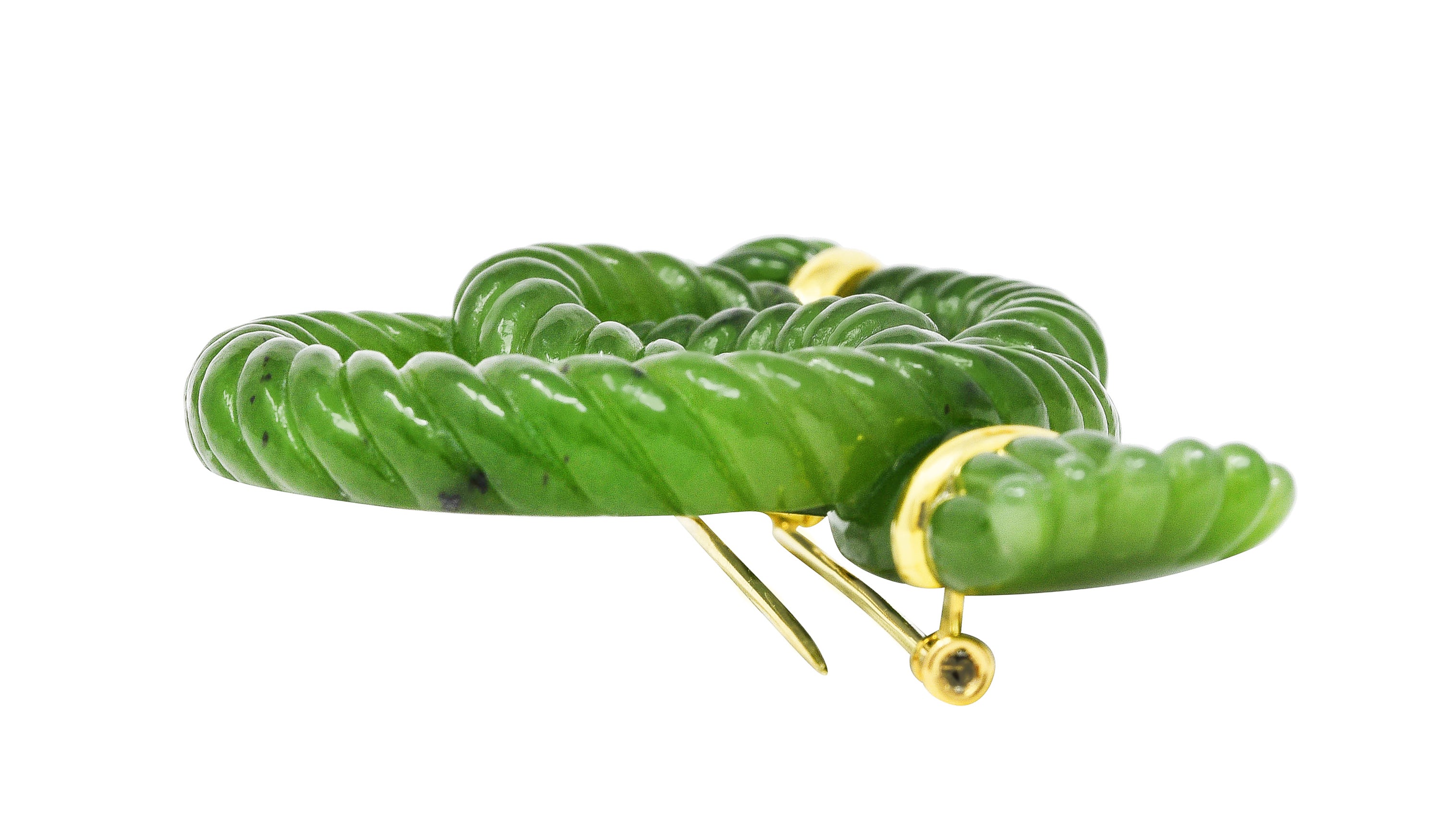 Angela Cummings Nephrite Jade 18 Karat Yellow Gold Rope Knot Vintage Brooch Wilson's Estate Jewelry