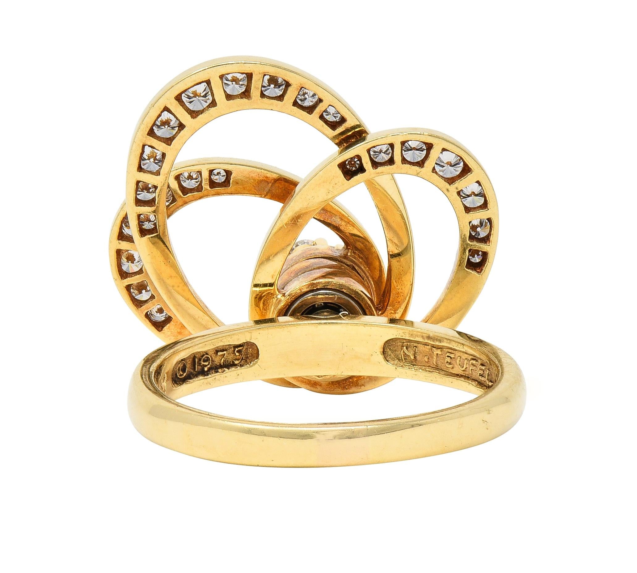 Norman Teufel 1975 0.60 CTW Diamond 14 Karat Gold Vintage Kinetic Spinning Ring