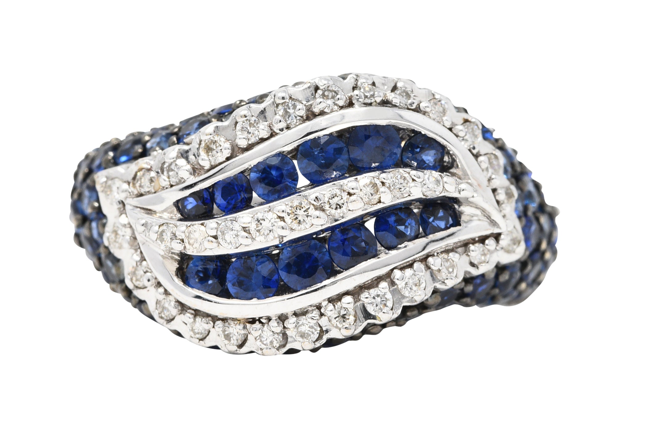 Modern 3.00 CTW Sapphire Diamond 18 Karat White Gold Wave RingRing - Wilson's Estate Jewelry