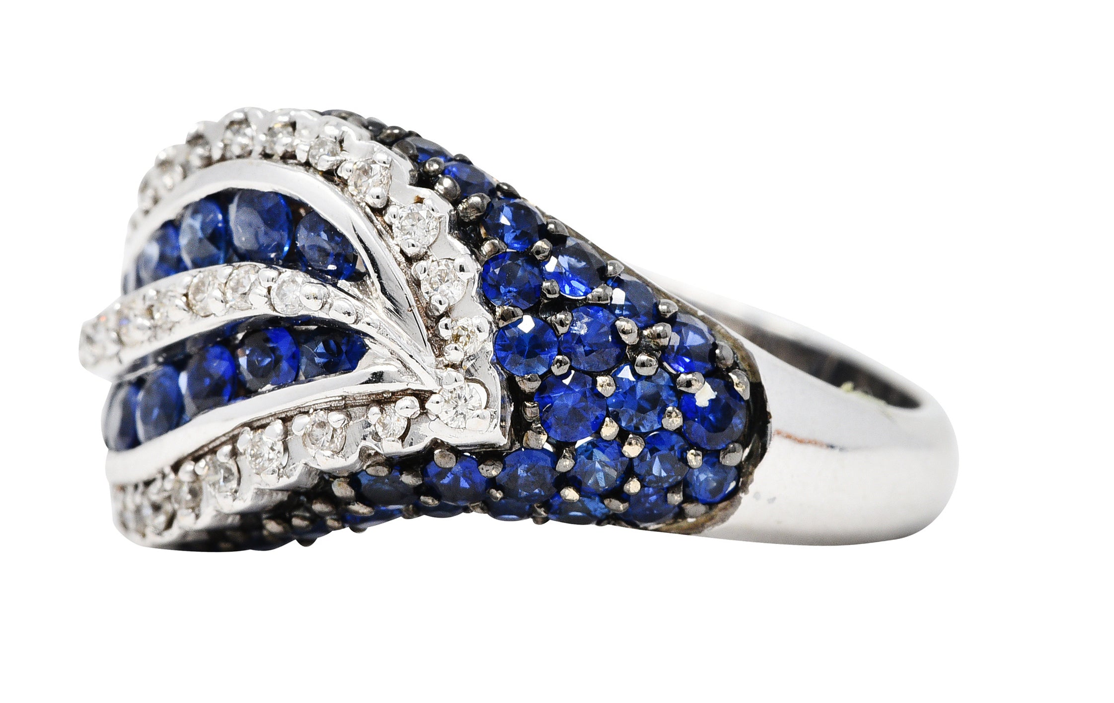 Modern 3.00 CTW Sapphire Diamond 18 Karat White Gold Wave RingRing - Wilson's Estate Jewelry