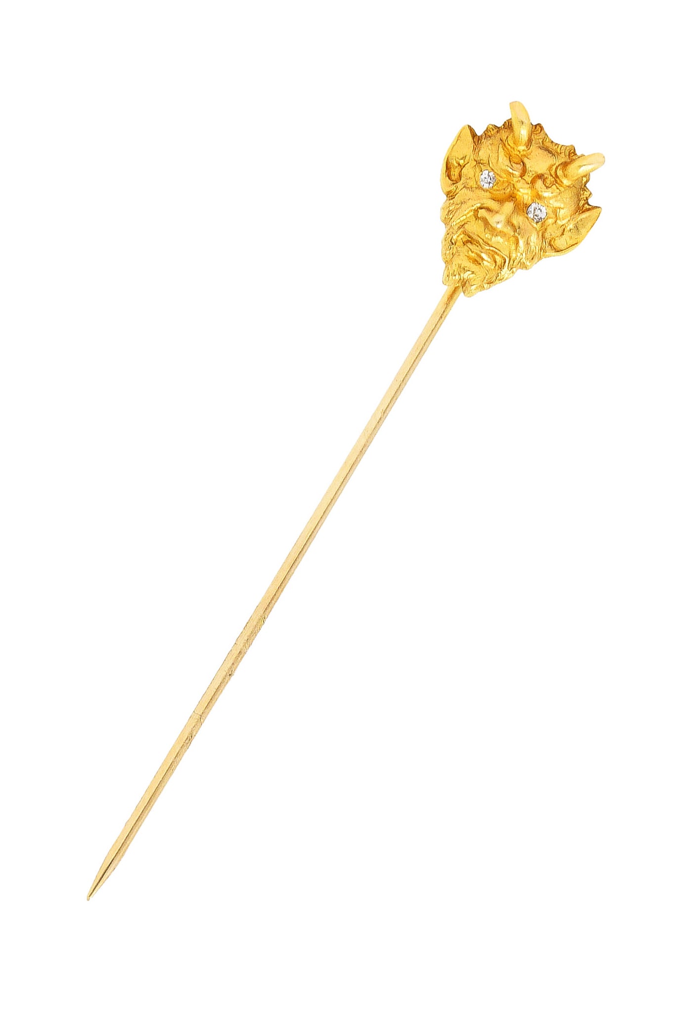 1900 Late Victorian Diamond 18 Karat Yellow Gold Devil Stickpin Wilson's Antique & Estate Jewelry