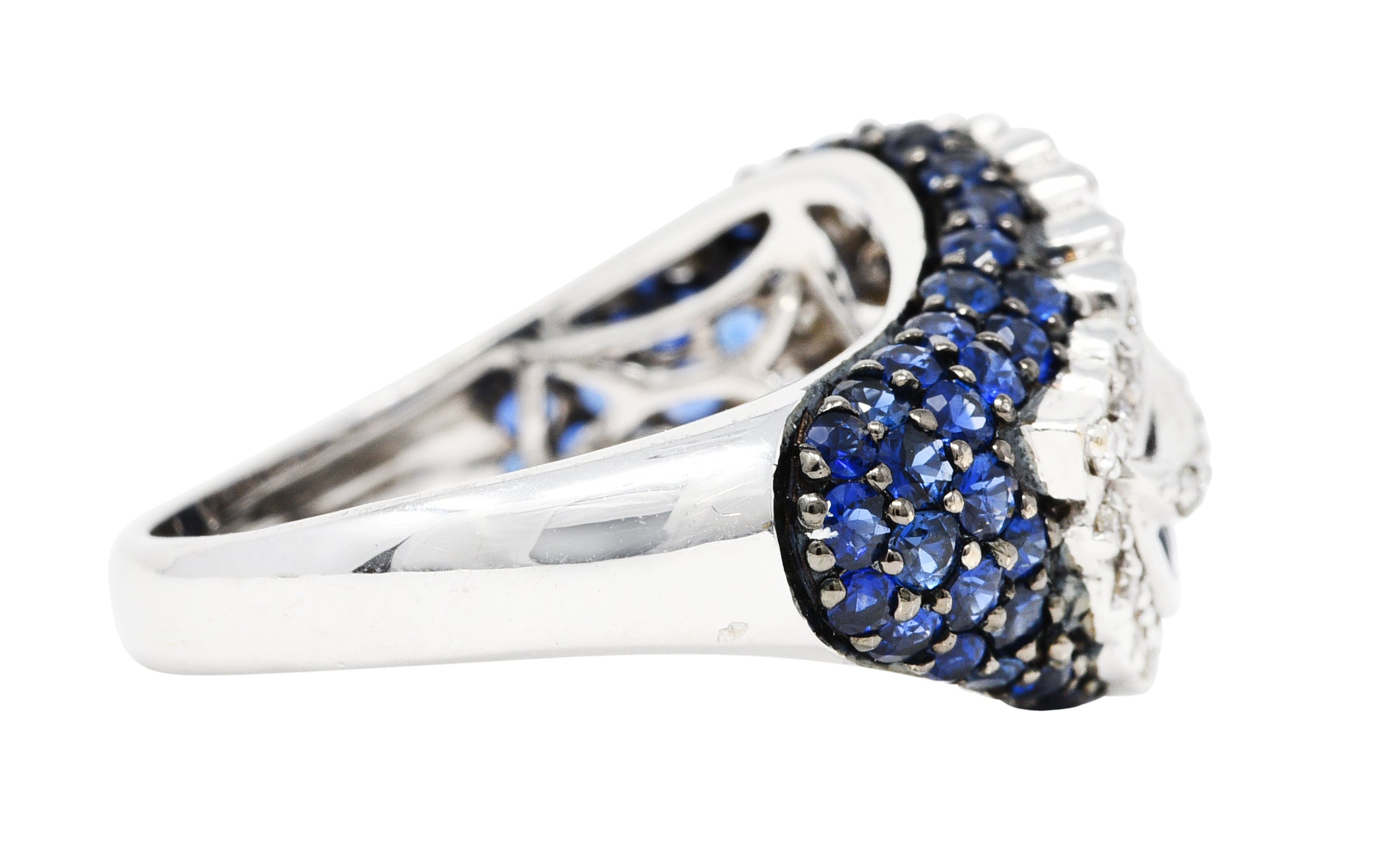 Modern 3.00 CTW Sapphire Diamond 18 Karat White Gold Wave RingRing - Wilson's Estate Jewelry