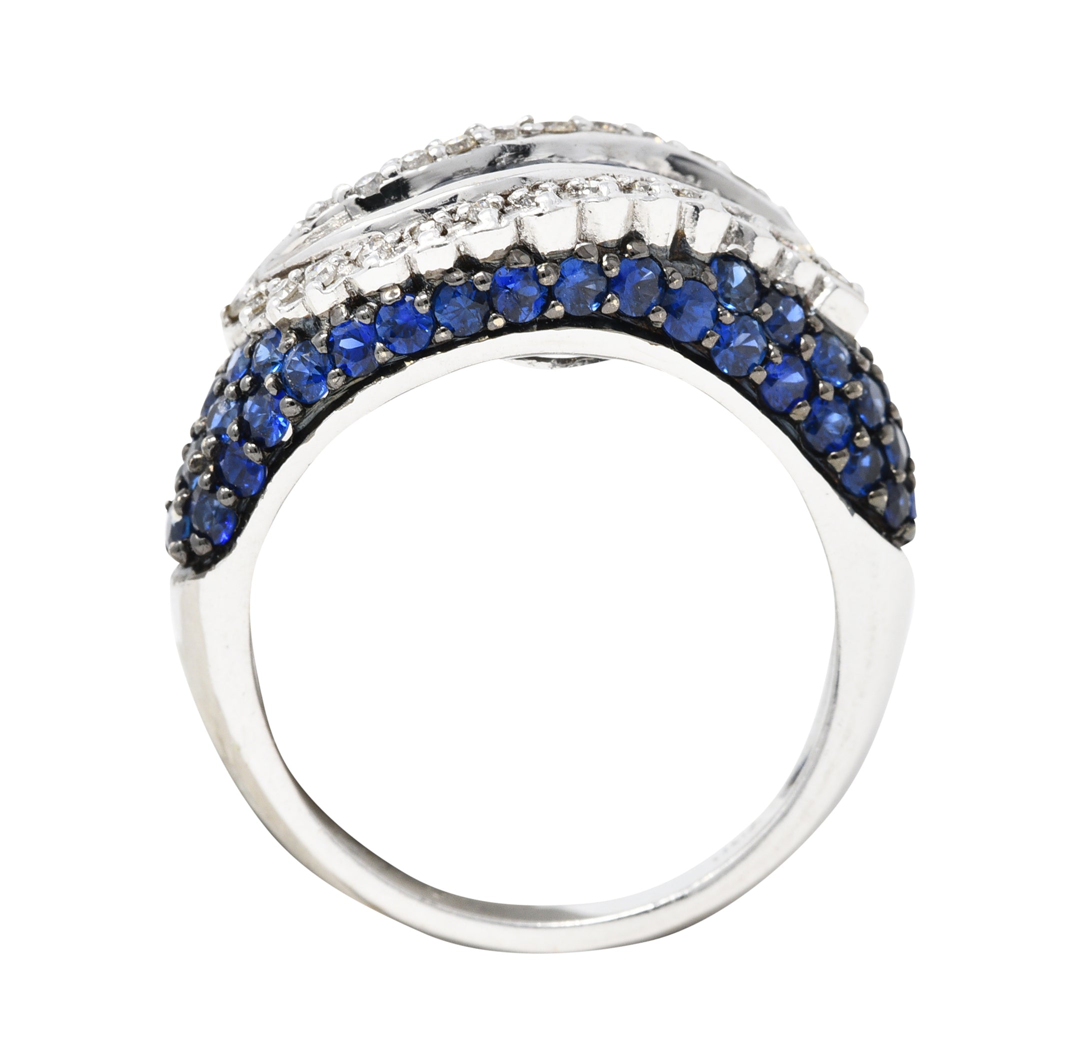 Modern 3.00 CTW Sapphire Diamond 18 Karat White Gold Wave RingRing - Wilson's Estate Jewelry