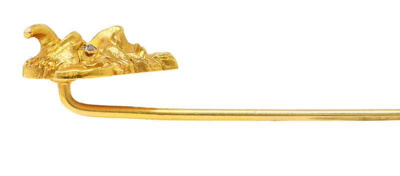 1900 Late Victorian Diamond 18 Karat Yellow Gold Devil Stickpin Wilson's Antique & Estate Jewelry