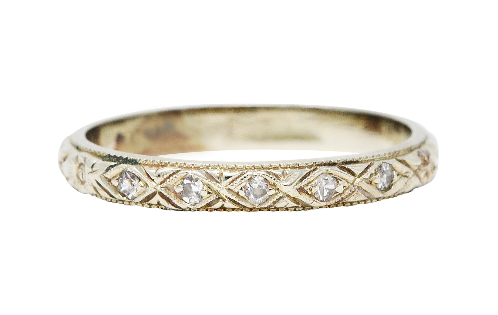 Art Deco Diamond 18 Karat White Gold Engraved Band RingRing - Wilson's Estate Jewelry