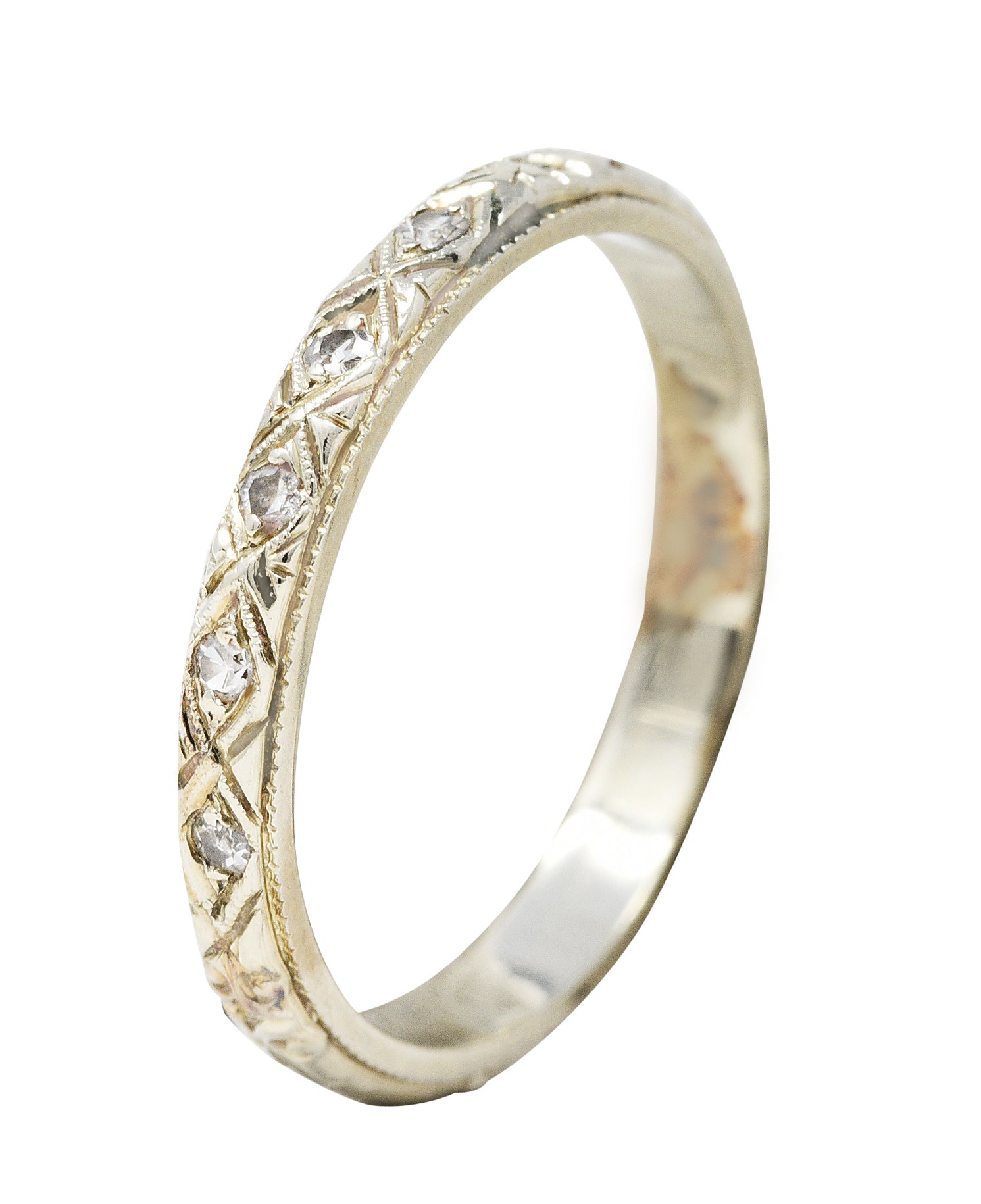 Art Deco Diamond 18 Karat White Gold Engraved Band RingRing - Wilson's Estate Jewelry