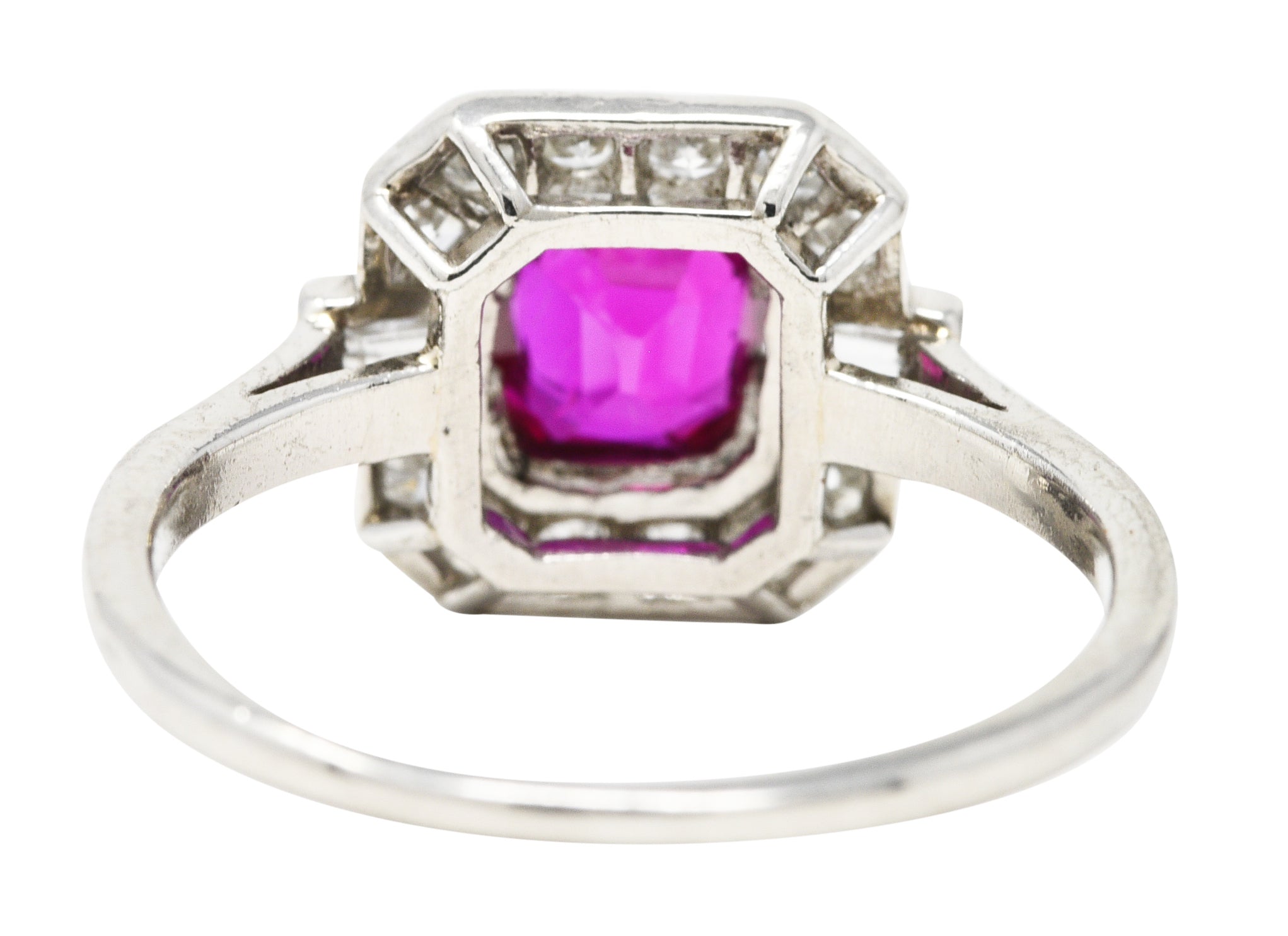 1930's Art Deco 1.15 CTW No Heat Burma Ruby Diamond Platinum Cushion Halo Gemstone Ring GIA Wilson's Estate Jewelry