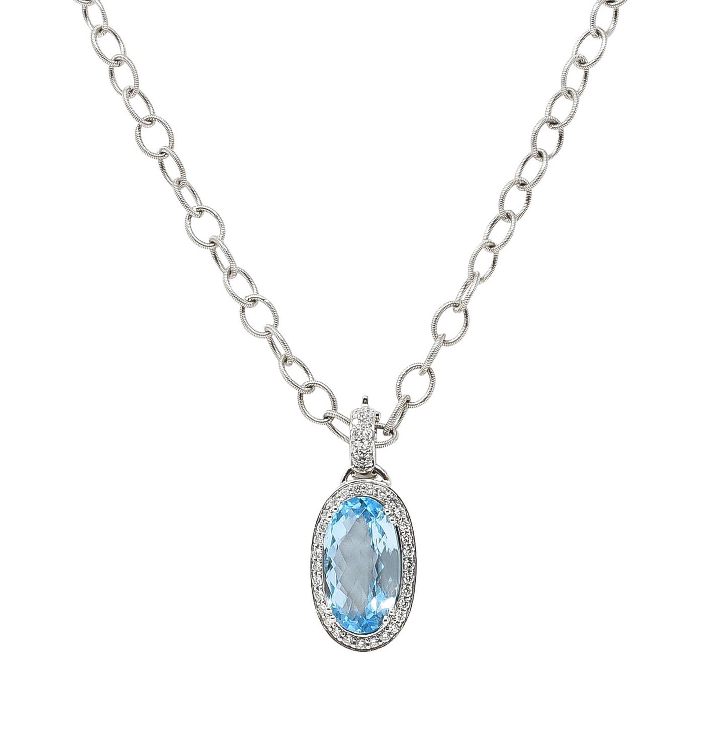 Gabriel & Co. Blue Topaz Diamond 14 Karat White Gold Enhancer Necklace Wilson's Antique & Estate Jewelry