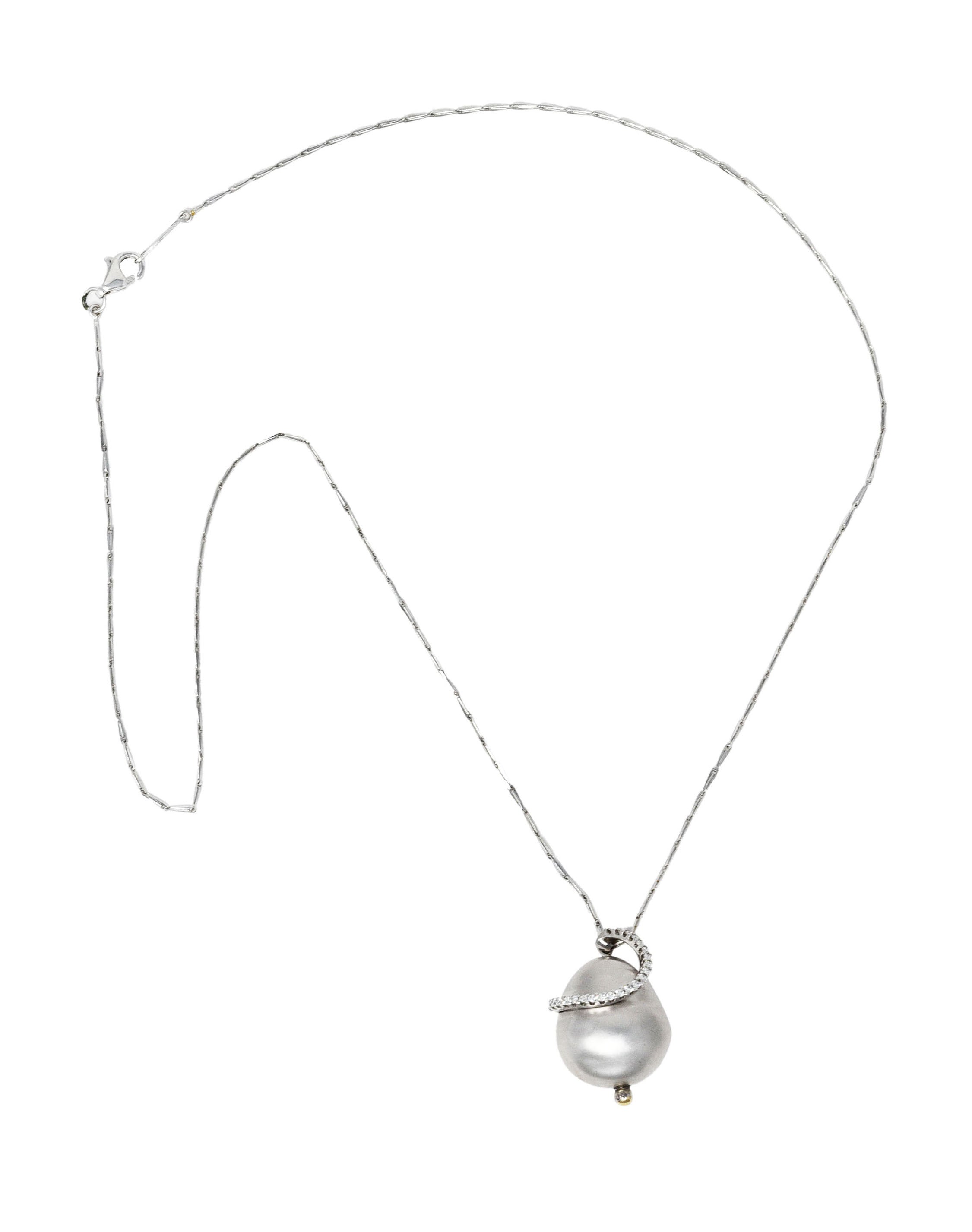 Roberto Coin 18 Karat White Gold Pearl L'Amore Pendant Necklace Wilson's Estate Jewelry