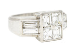 1950's French Mid-Century 3.00 CTW Emerald Cut Diamond Platinum Vintage Mystery Set Ring Wilson's Estate Jewelry