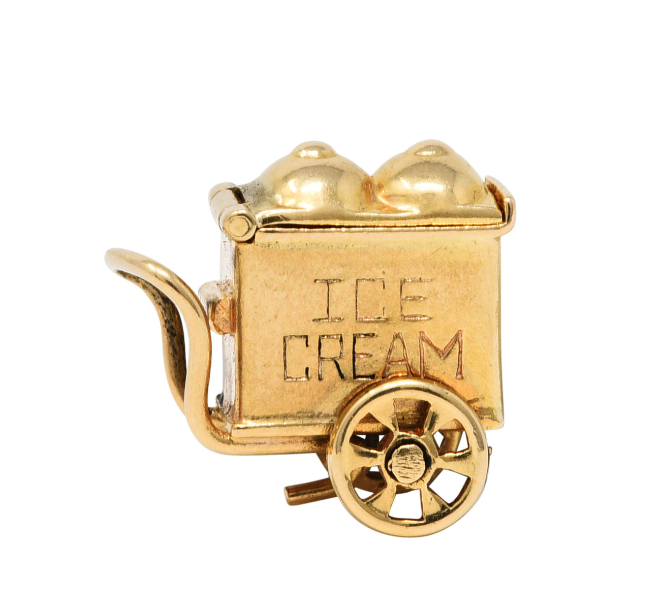 Retro 14 Karat Gold Lucky In Love Ice Cream Cart Charmcharm - Wilson's Estate Jewelry