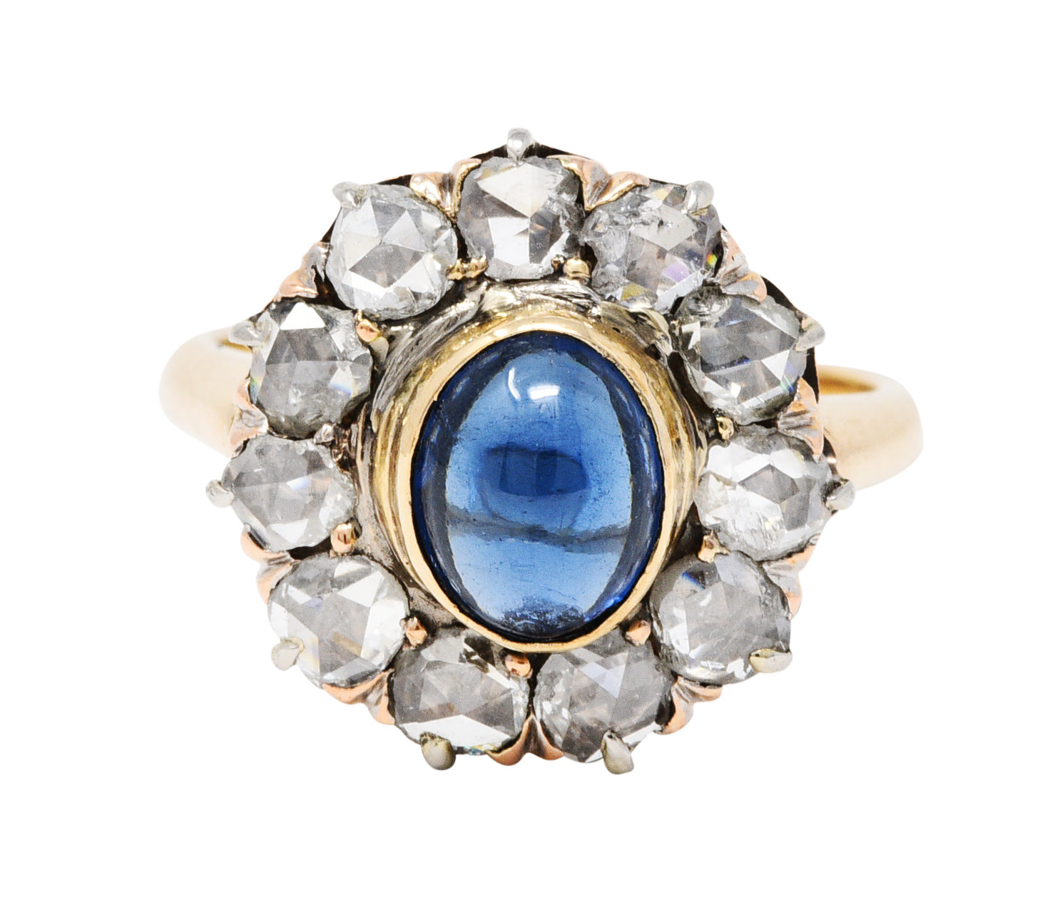 Victorian 2.50 CTW Sapphire Diamond 14 Karat Gold Cabochon Cluster RingRing - Wilson's Estate Jewelry