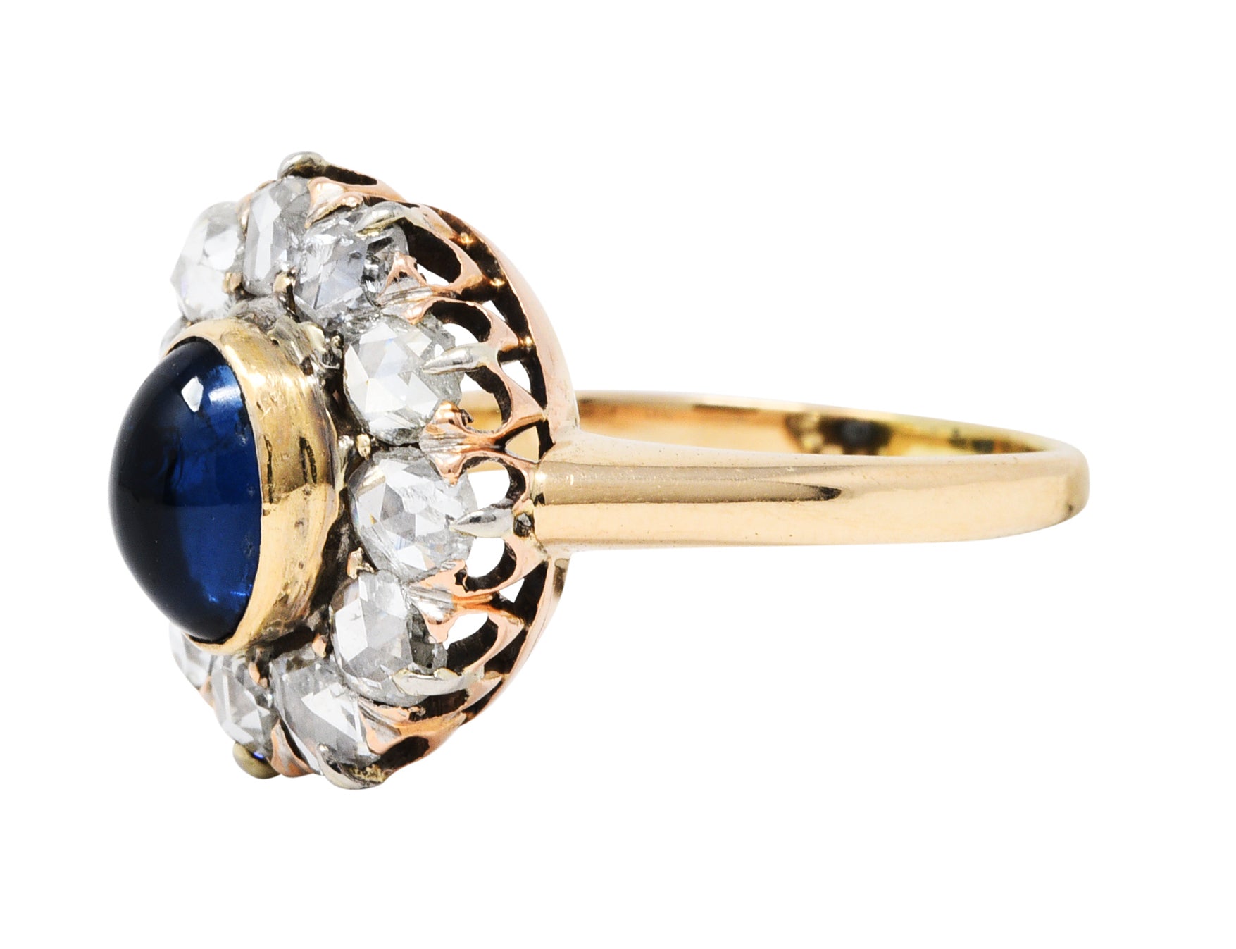 Victorian 2.50 CTW Sapphire Diamond 14 Karat Gold Cabochon Cluster RingRing - Wilson's Estate Jewelry