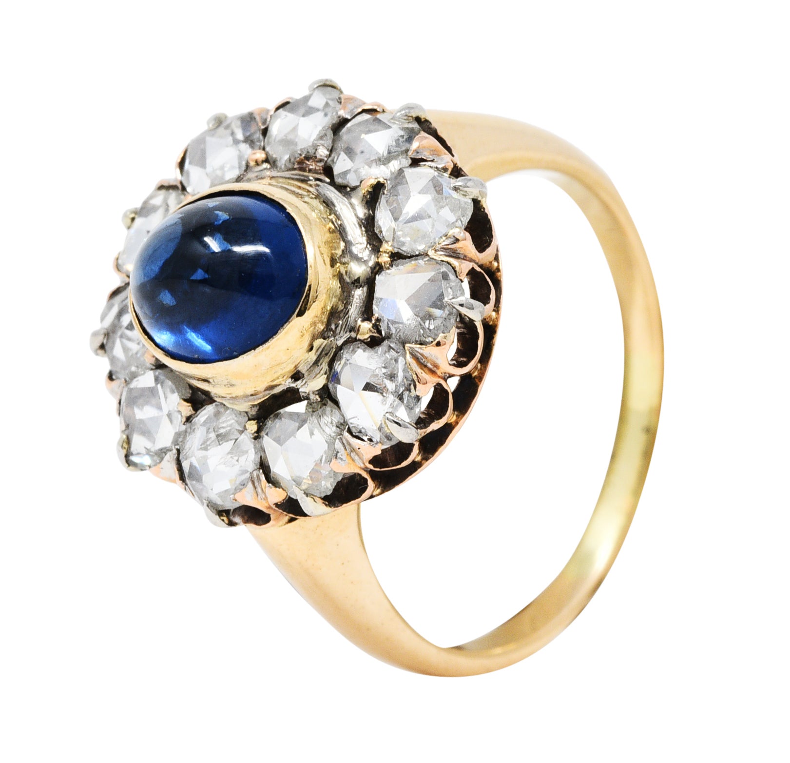 Victorian 2.50 CTW Sapphire Diamond 14 Karat Gold Cabochon Cluster RingRing - Wilson's Estate Jewelry