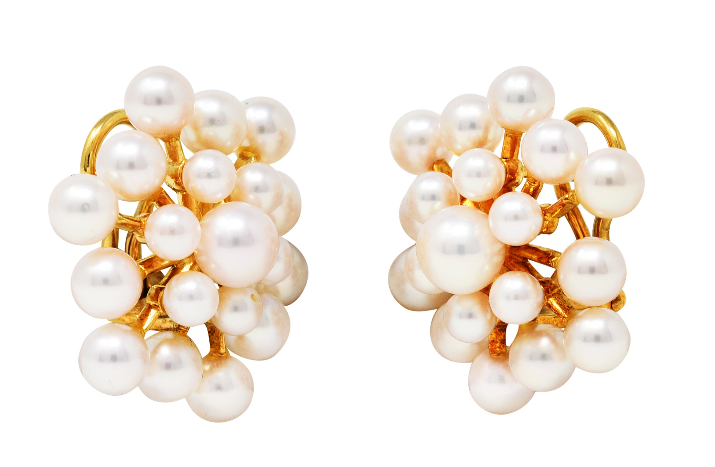 1960's Mikimoto Pearl 18 Karat Gold Burst Cluster EarringsEarrings - Wilson's Estate Jewelry