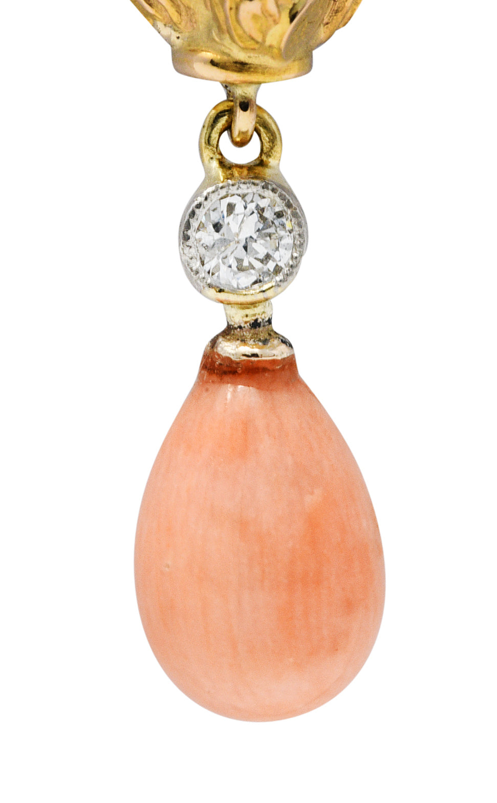 Victorian Pink Coral Diamond 18 Karat Two-Tone Gold Devil Pendant Charmcharm - Wilson's Estate Jewelry