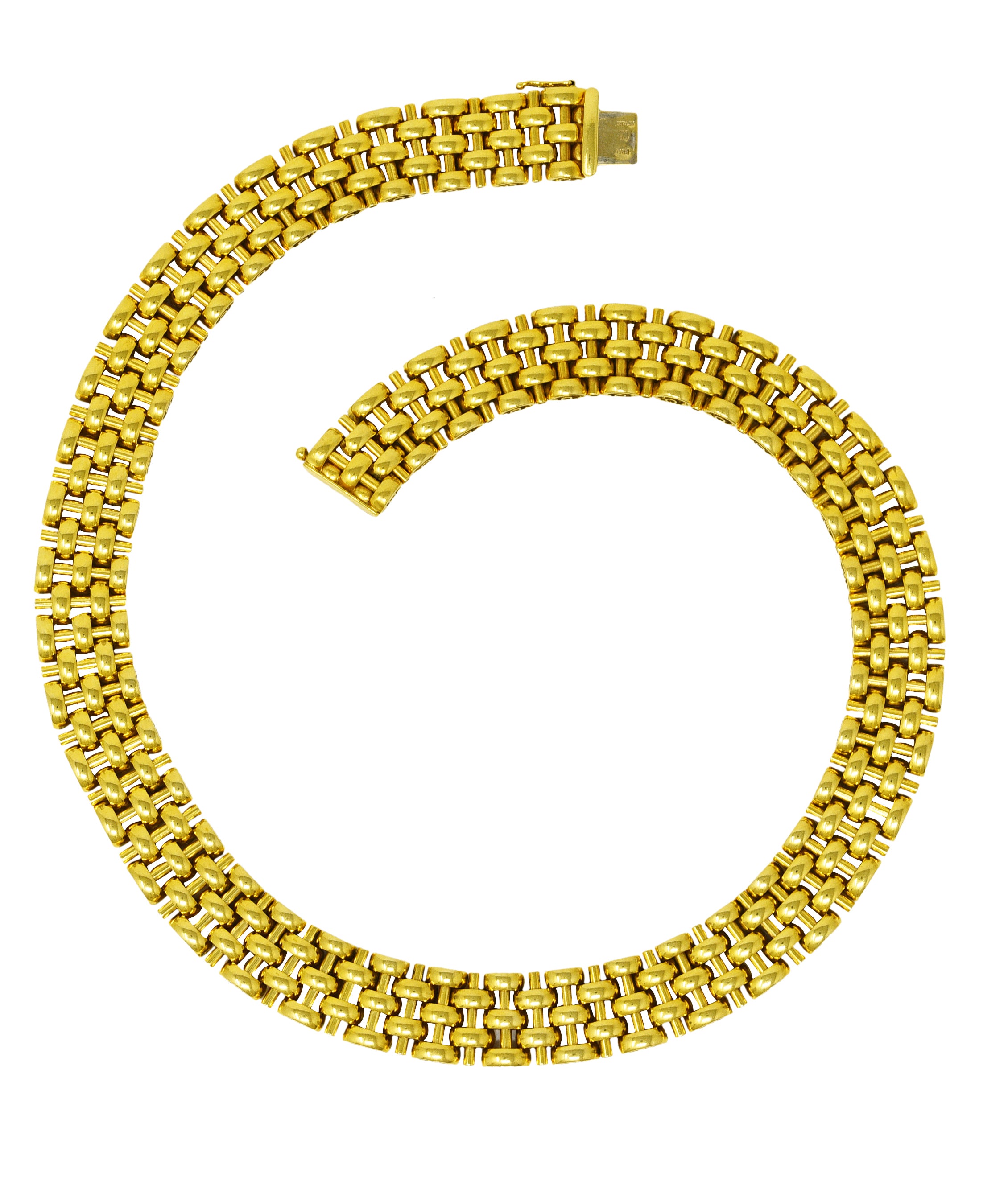 Fred Joaillerie 1960's 18 Karat Yellow Gold Woven Link Vintage Collar Necklace Wilson's Estate Jewelry