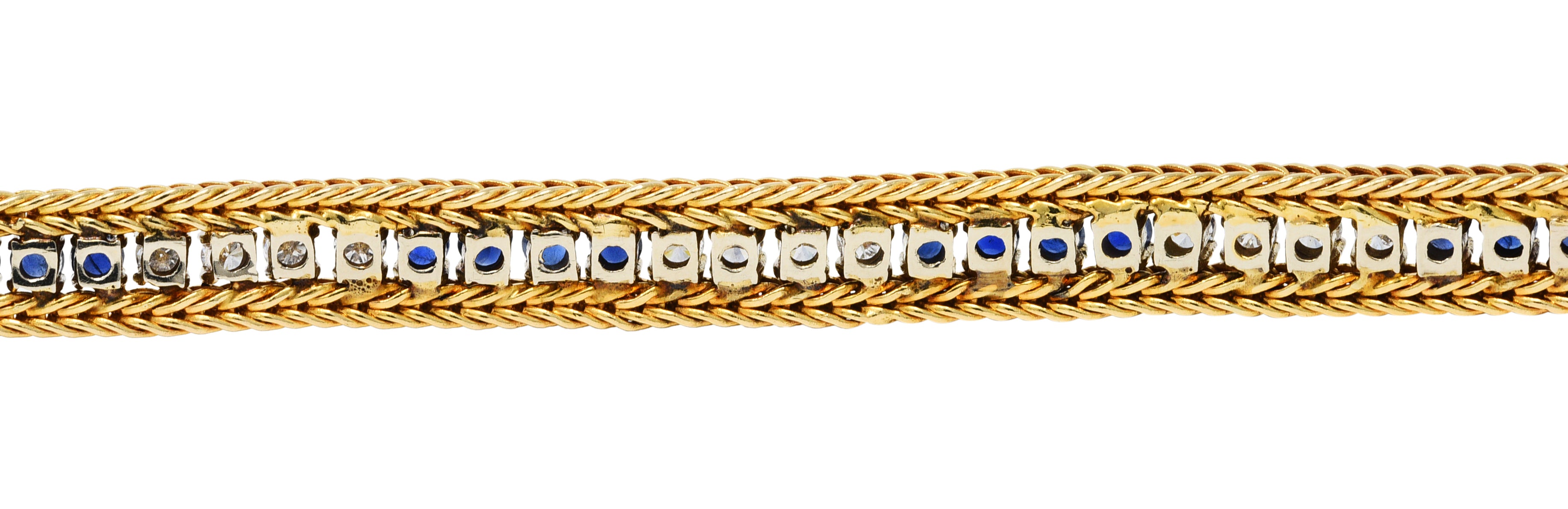 Vintage 5.00 CTW Diamond Sapphire 18 Karat Two-Tone Gold Wheat Line Braceletbracelet - Wilson's Estate Jewelry