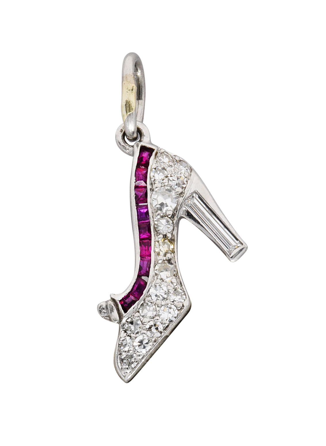 Art Deco 0.55 CTW Diamond Ruby Platinum Heeled Shoe Charmcharm - Wilson's Estate Jewelry