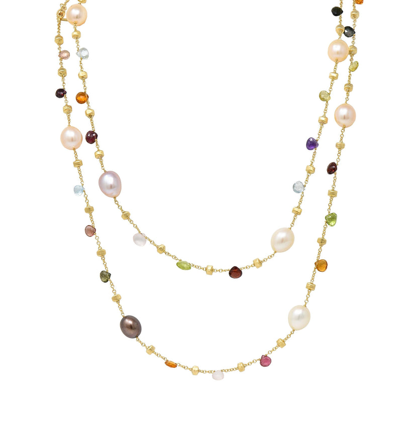 Marco Bicego Cultured Pearl Multi-Gem 18 Karat Yellow Gold Confetti Necklace