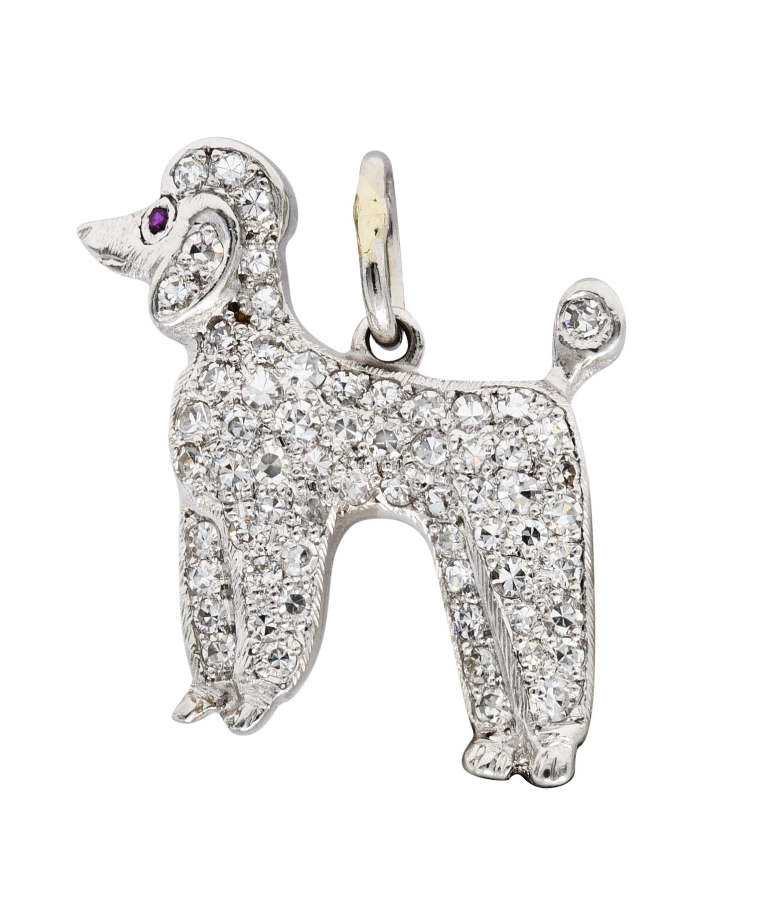 Art Deco 1.00 CTW Pave Diamond Platinum Poodle Charmcharm - Wilson's Estate Jewelry