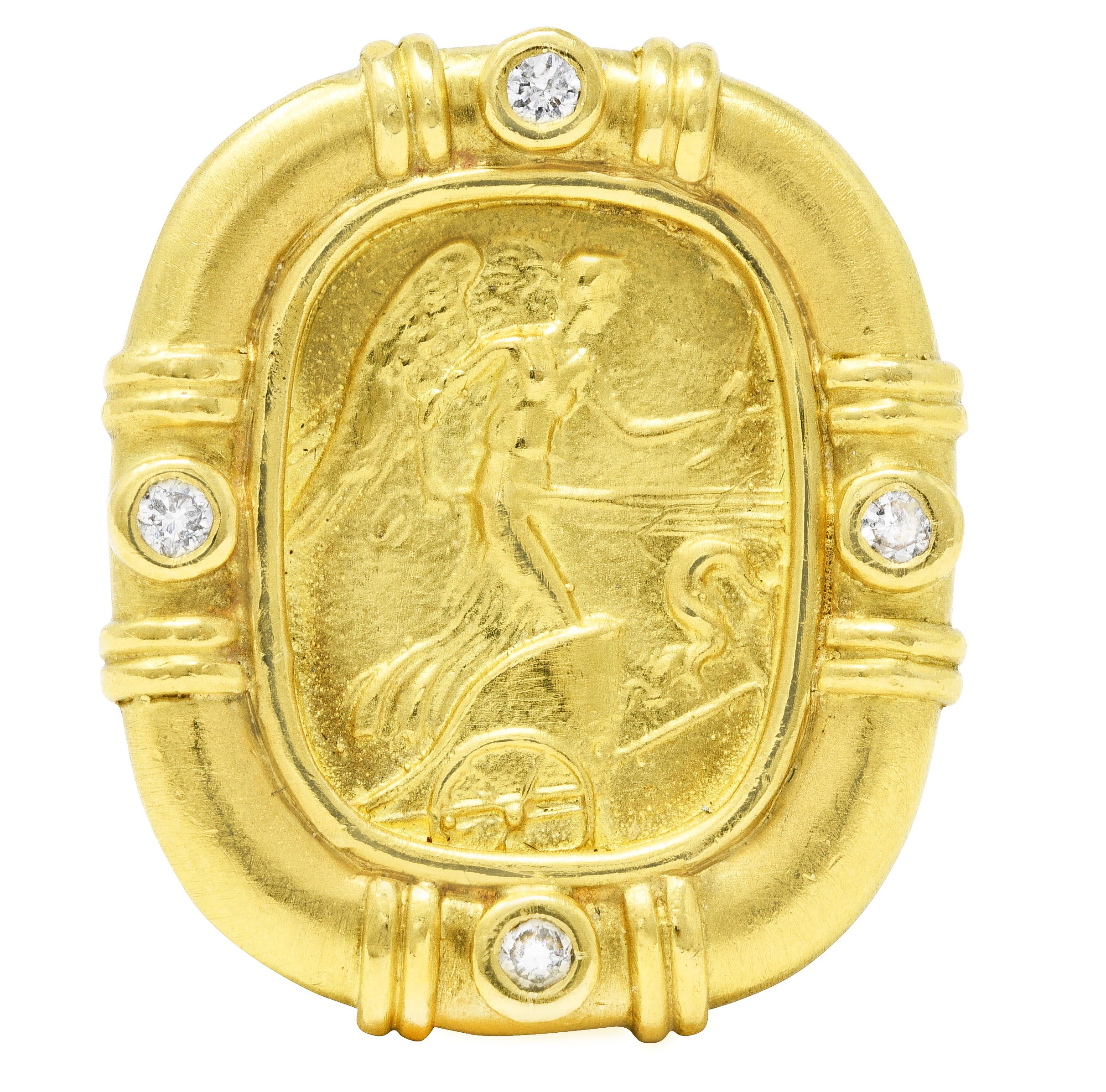 SeidenGang Vintage Diamond 18 Karat Yellow Gold Classic Nike Cameo Ring Wilson's Antique & Estate Jewelry