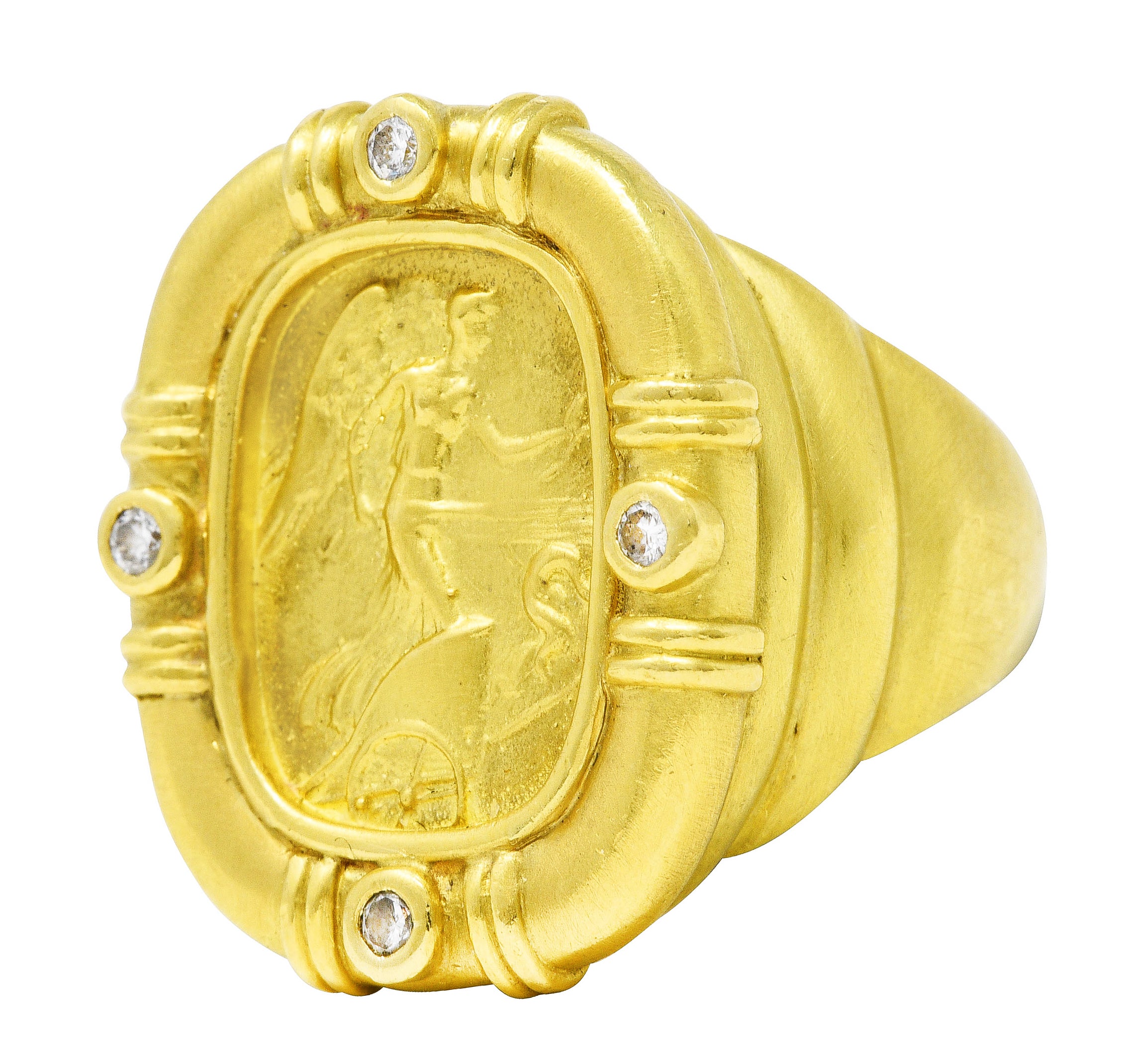 SeidenGang Vintage Diamond 18 Karat Yellow Gold Classic Nike Cameo Ring Wilson's Antique & Estate Jewelry