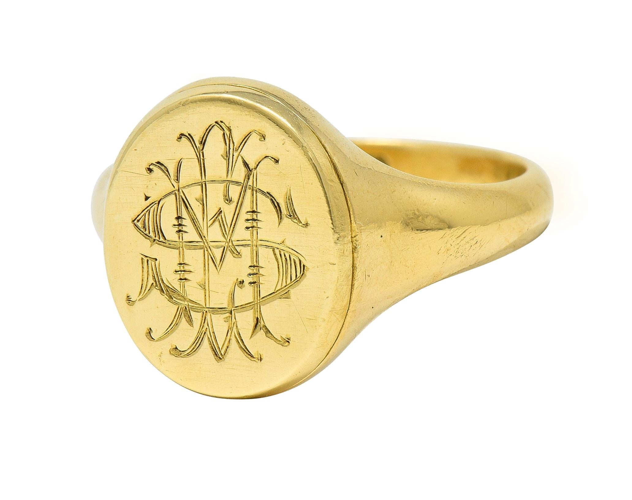 Antique 18 Karat Yellow Gold Monogram Signet Poison Hidden Compartment Ring