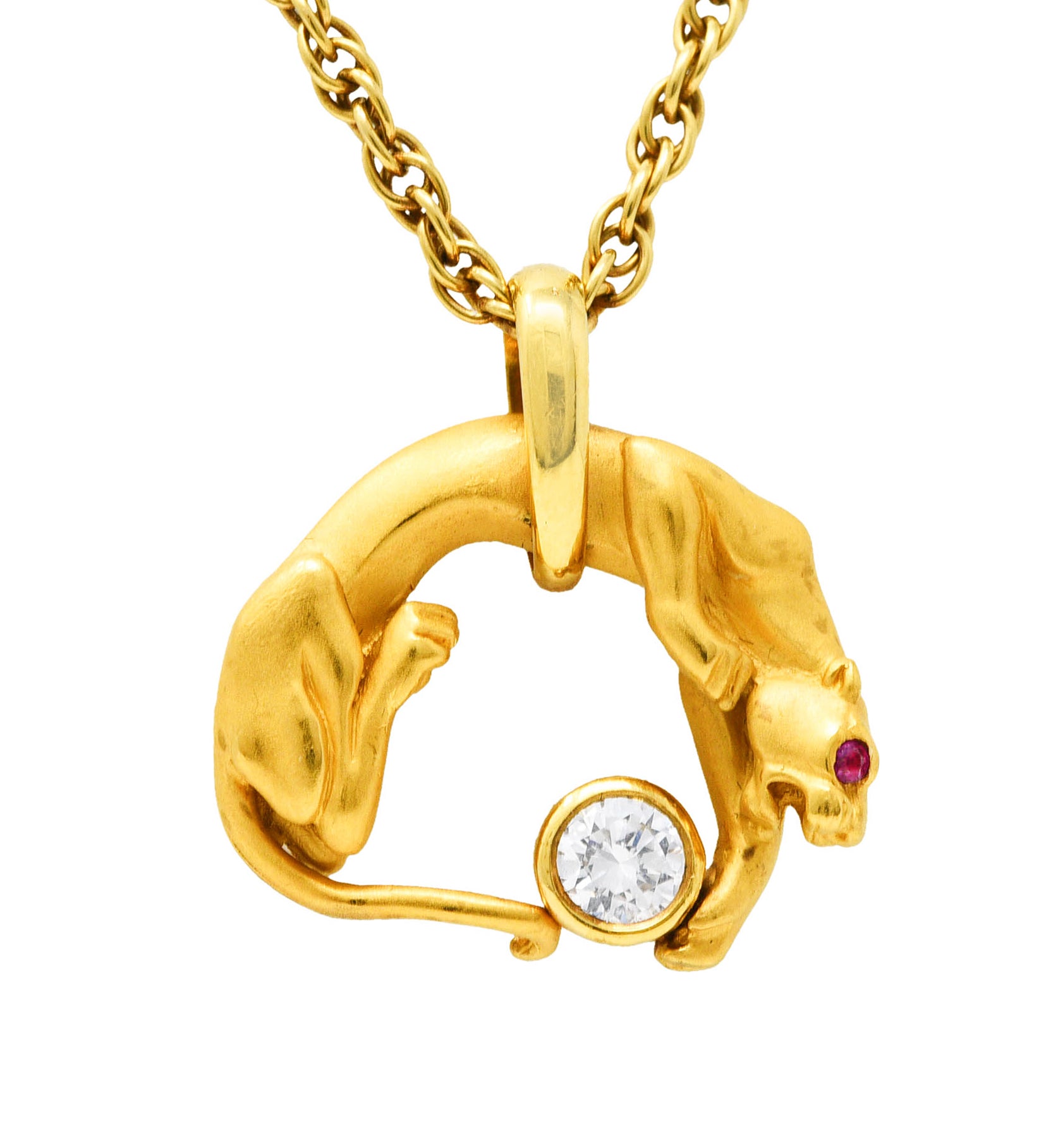 Carrera Y Carrera Diamond 18 Karat Yellow Gold Panther Pendant Necklace Wilson's Antique & Estate Jewelry