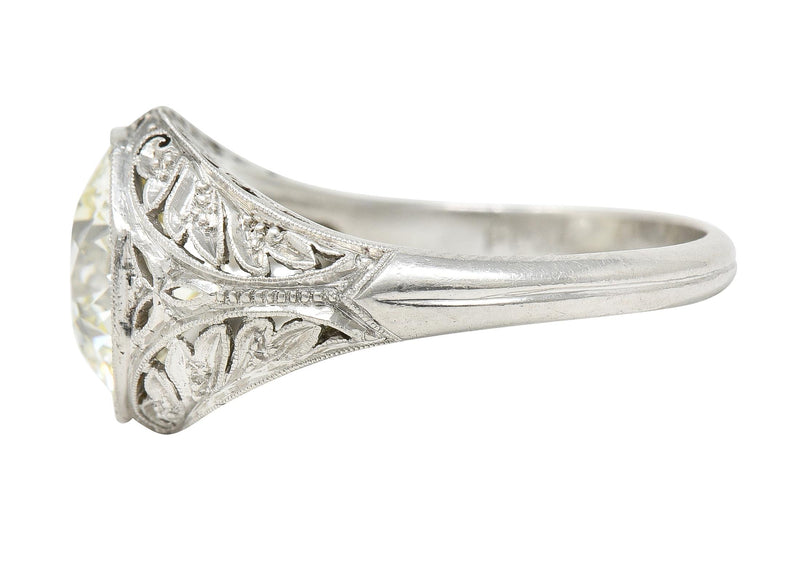 Art Deco 3.03 CTW Old European Cut Diamond Platinum Scrolling Engagement Ring
