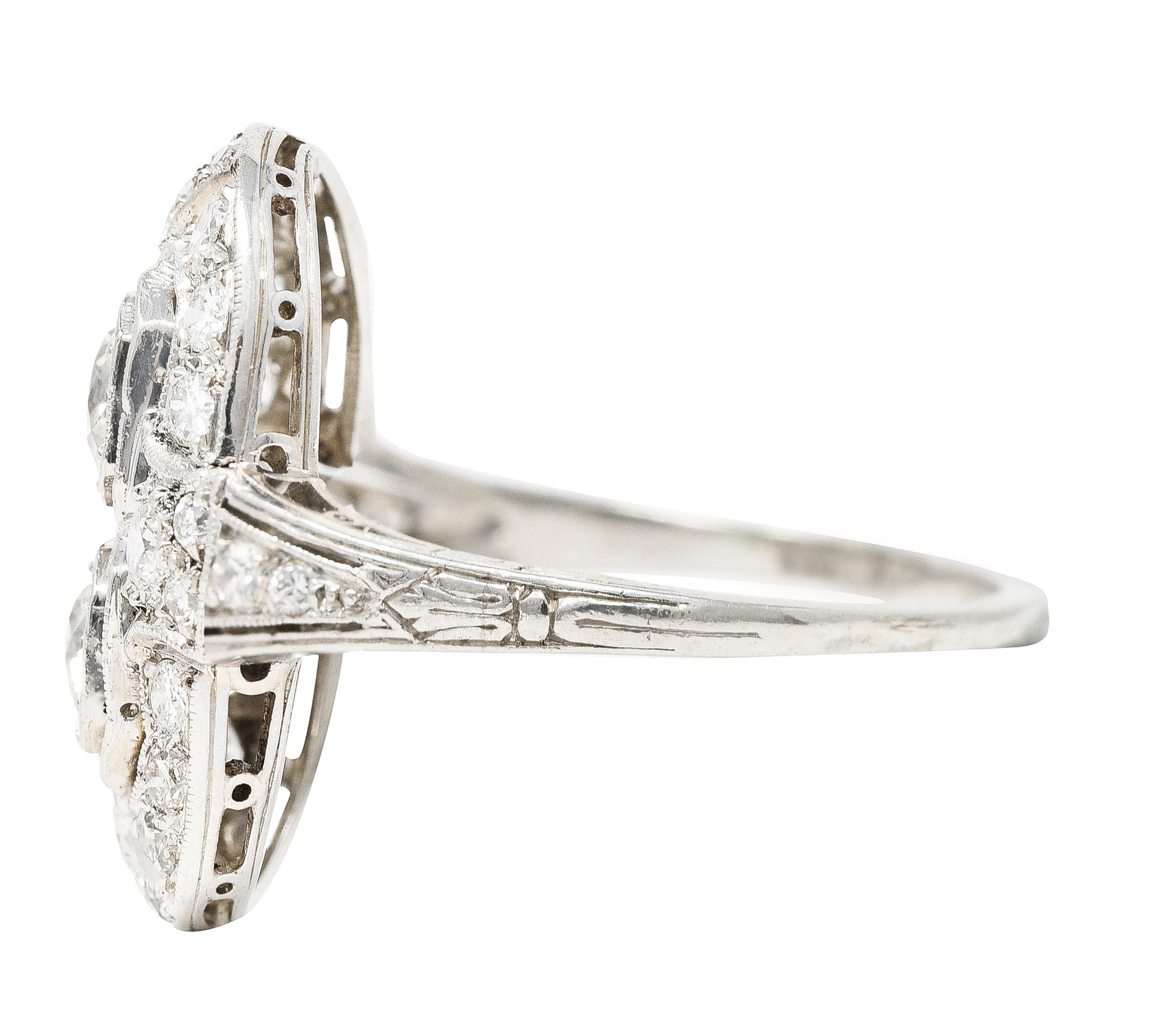 Art Deco 1.60 CTW Old European Cut Diamond Platinum Two Stone Halo Dinner Ring Wilson's Estate Jewelry