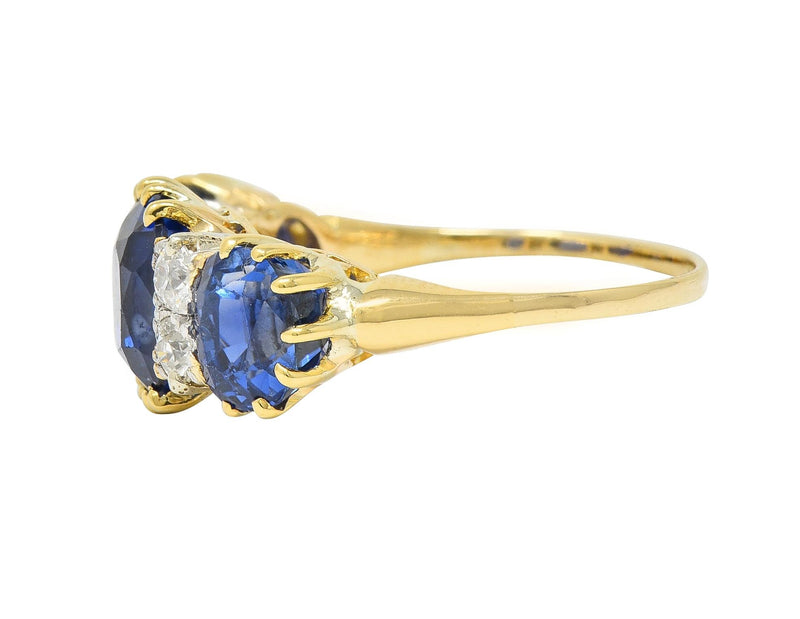 Victorian 5.77 CTW No Heat Burma Sapphire Diamond 14 Karat Antique Ring AGL