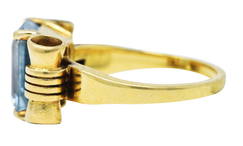 Tiffany & Co. Retro 3.70 CTW Aquamarine 14 Karat Yellow Gold Ring Wilson's Antique & Estate Jewelry