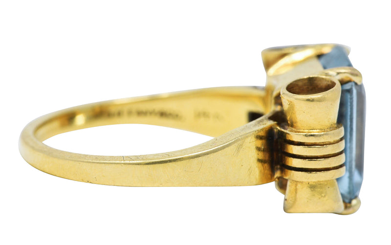 Tiffany & Co. Retro 3.70 CTW Aquamarine 14 Karat Yellow Gold Ring Wilson's Antique & Estate Jewelry