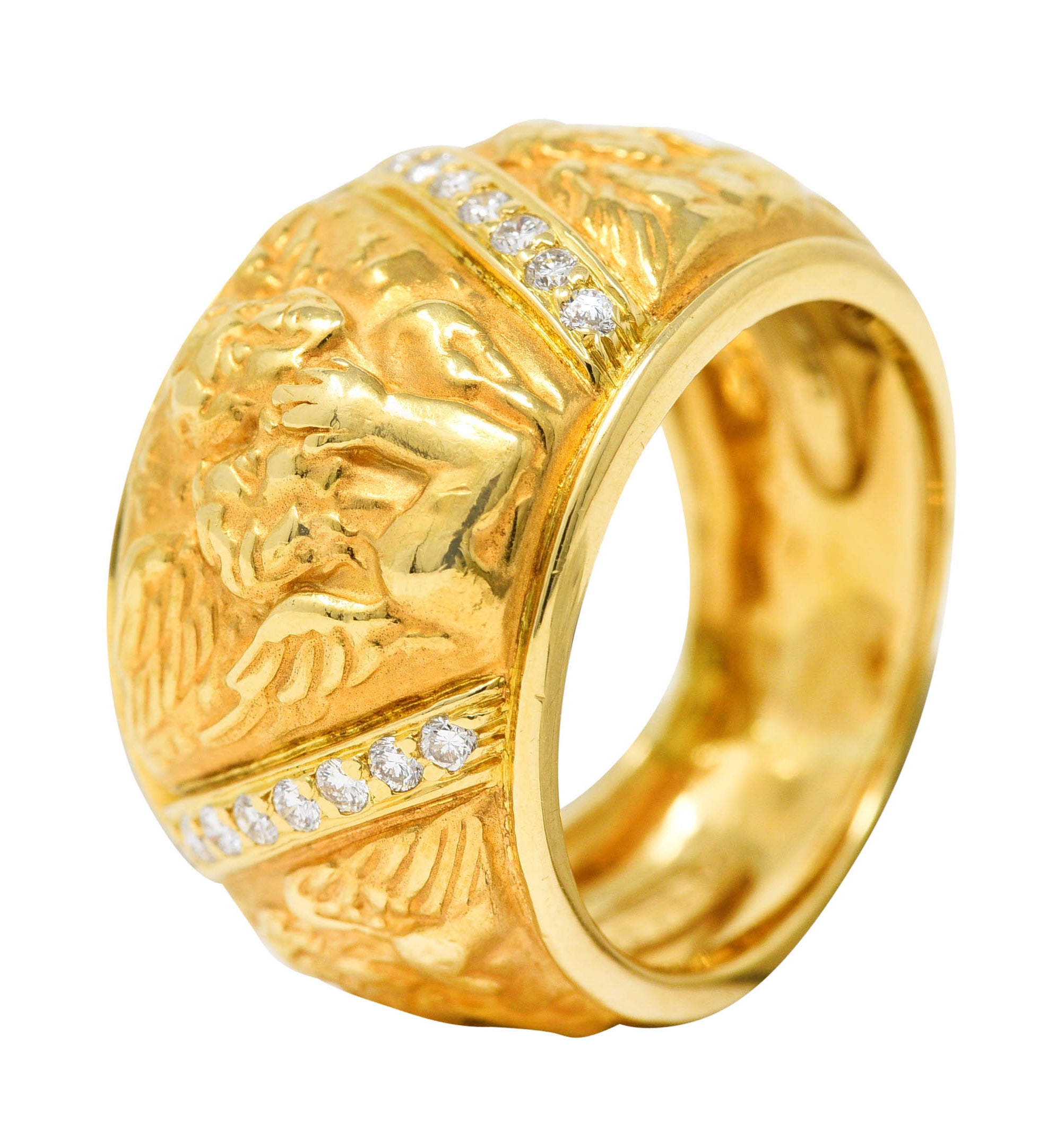 Carrera y Carrera 1990's 18 Karat Yellow Gold Repoussé Cherub Vintage Band Ring Wilson's Estate Jewelry