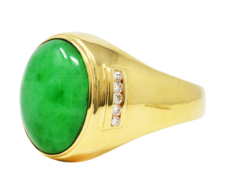 1960's Vintage Jade Diamond 18 Karat Gold Men's Gemstone RingRing - Wilson's Estate Jewelry