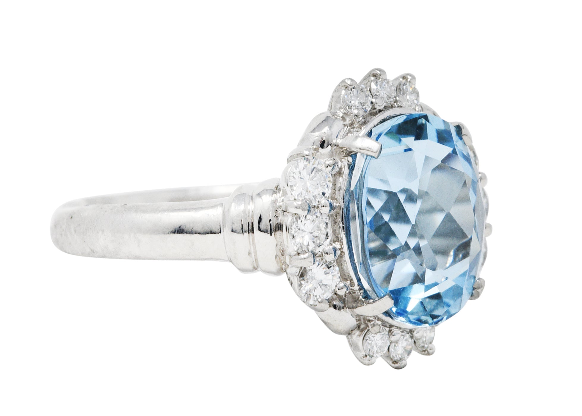 Contemporary 3.70 CTW Aquamarine Diamond Platinum Cluster RingRing - Wilson's Estate Jewelry