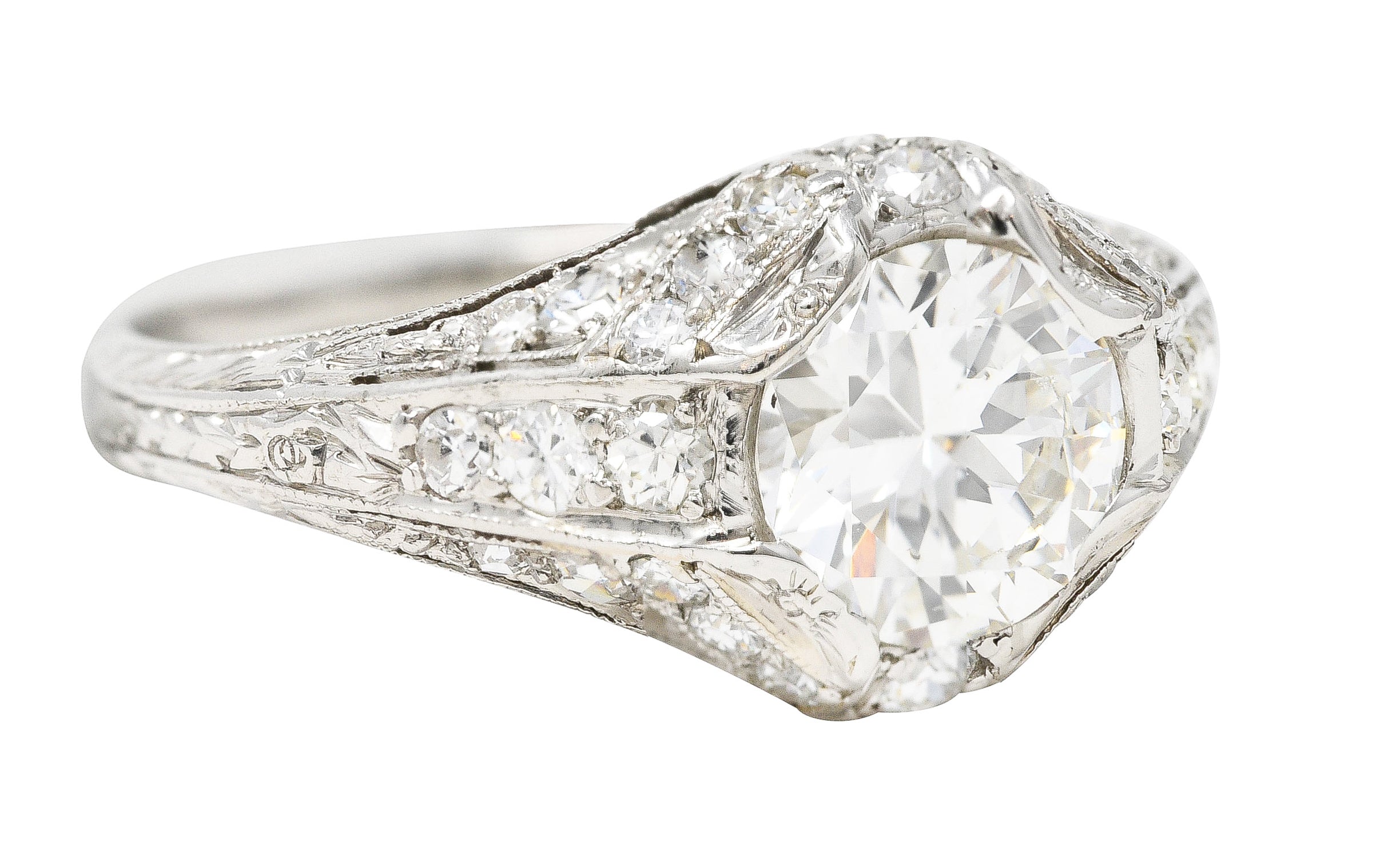 Art Deco Platinum 1.53 CTW Old European Cut Diamond Platinum Wheat Engagement Ring Wilson's Estate Jewelry