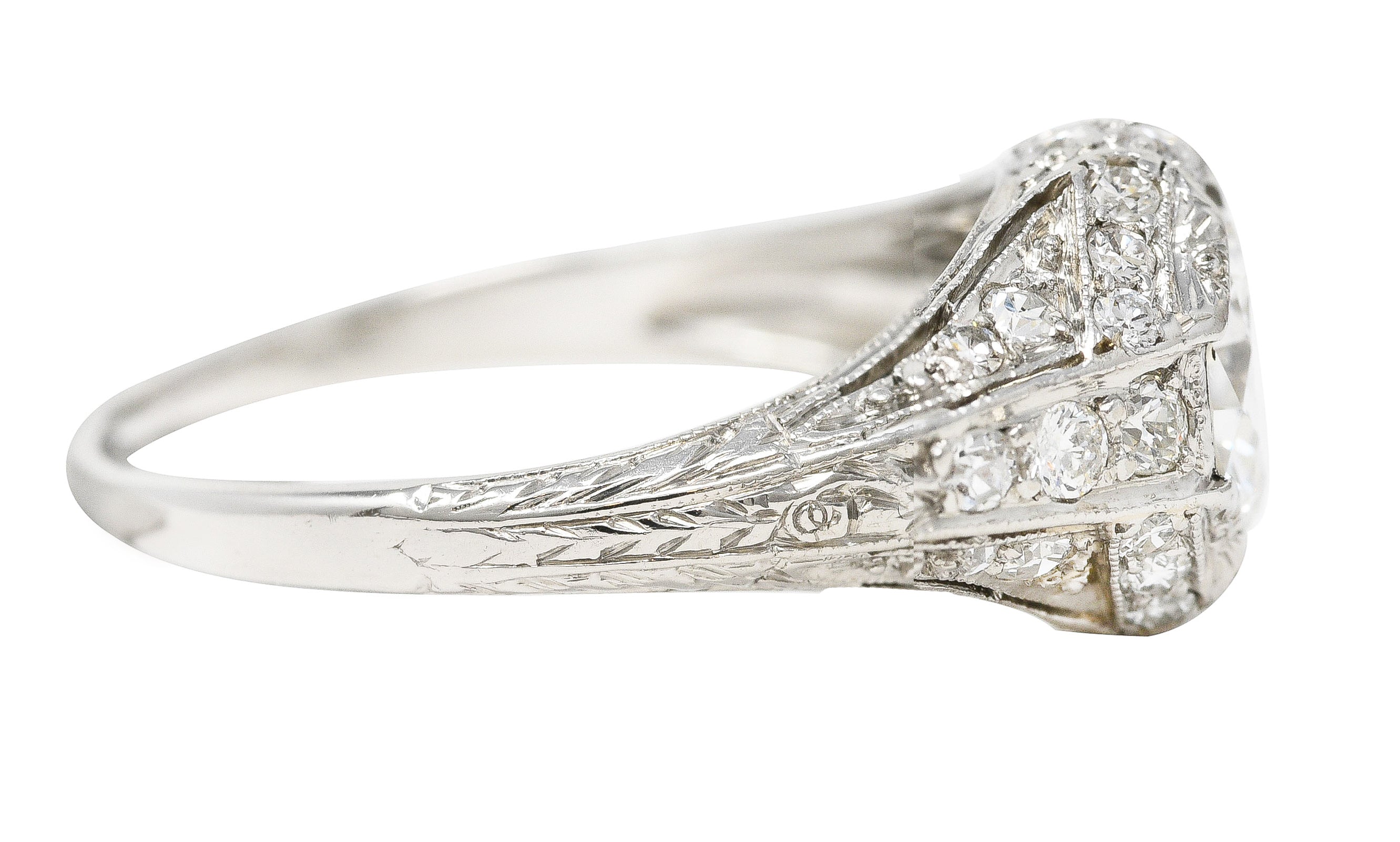 Art Deco Platinum 1.53 CTW Old European Cut Diamond Platinum Wheat Engagement Ring Wilson's Estate Jewelry