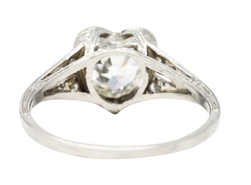 Art Deco 1.15 CTW Old European Diamond Platinum Heart Engagement Ring Wilson's Estate Jewelry