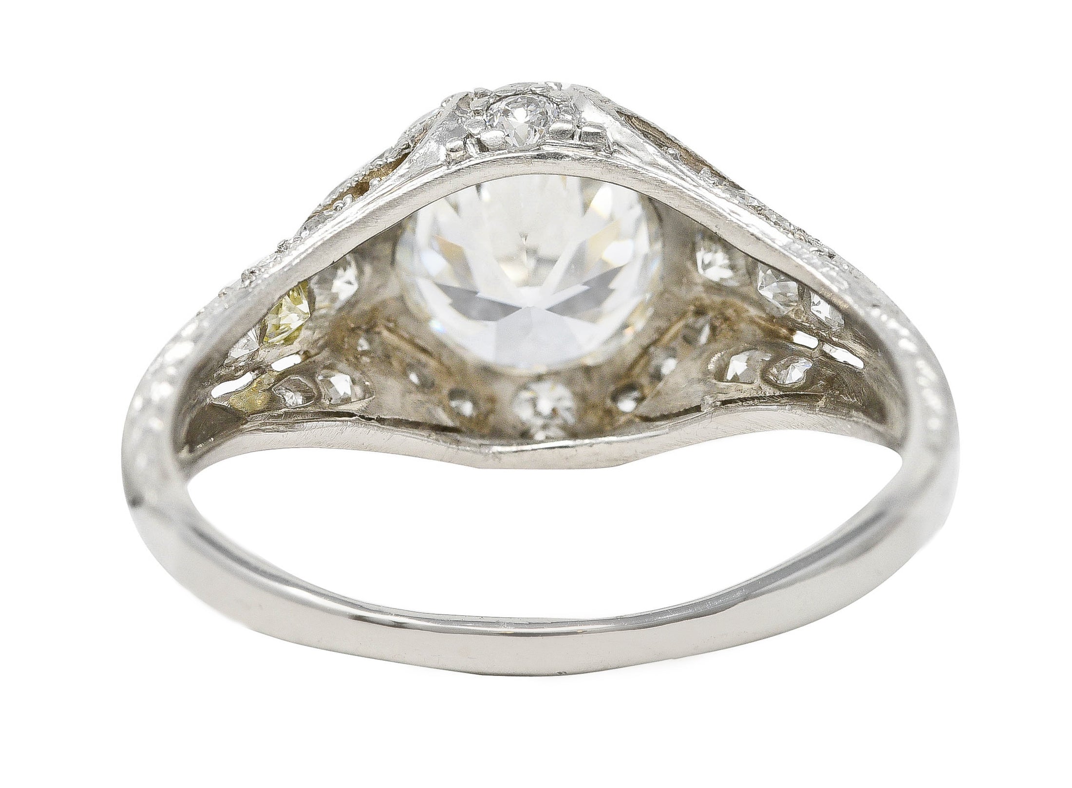 Art Deco Platinum 1.53 CTW Old European Cut Diamond Platinum Wheat Engagement Ring Wilson's Estate Jewelry