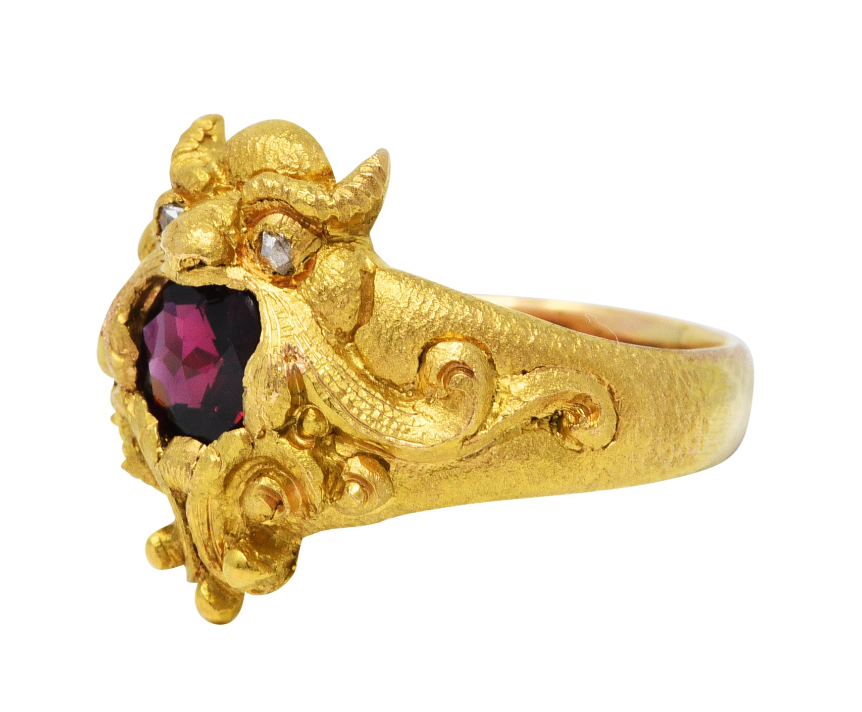 Vintage Garnet Diamond 18 Karat Gold Unisex Gargoyle RingRing - Wilson's Estate Jewelry