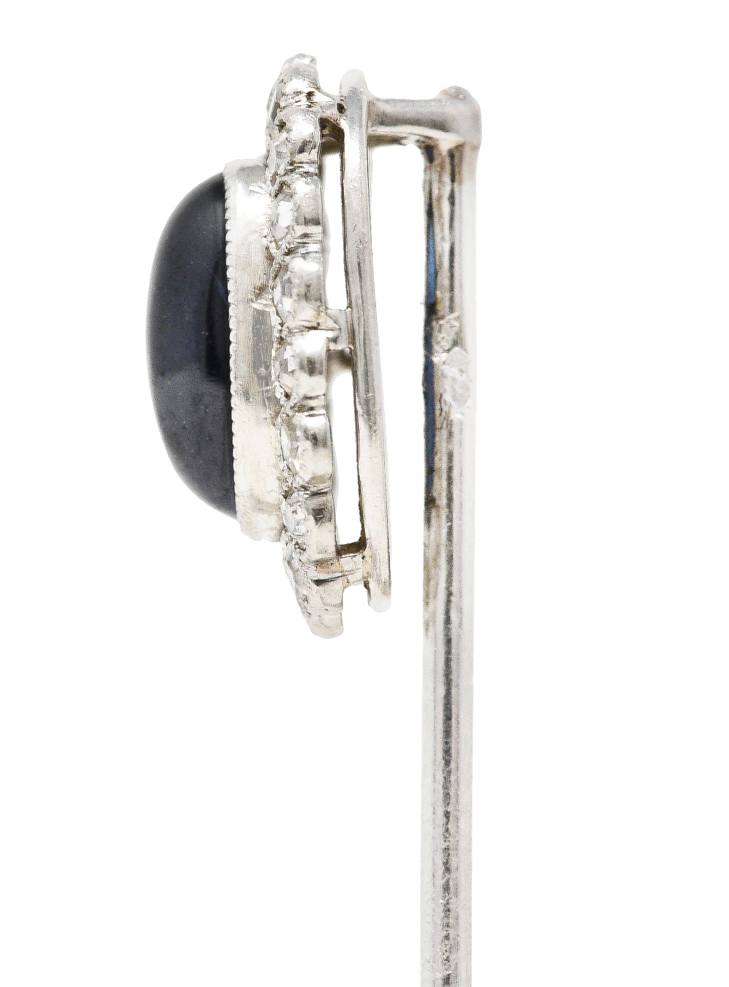 Art Deco 1.65 CTW Sapphire Cabochon Diamond Halo Platinum Vintage Stickpin Wilson's Estate Jewelry