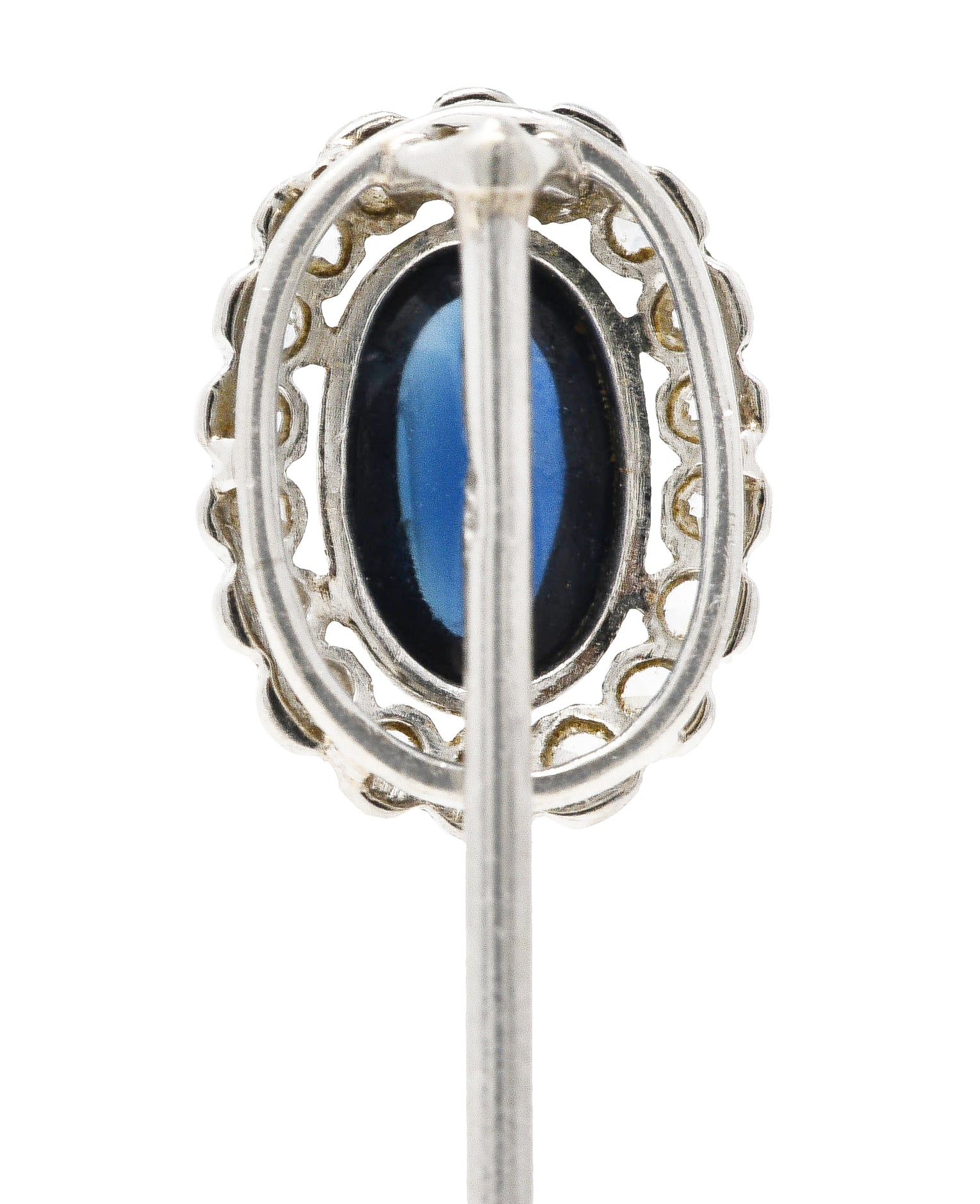 Art Deco 1.65 CTW Sapphire Cabochon Diamond Halo Platinum Vintage Stickpin Wilson's Estate Jewelry