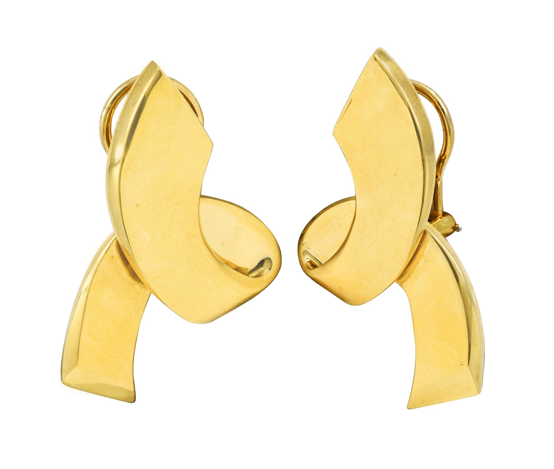 Vintage Paloma Picasso Tiffany & Co. 18 Karat Yellow Gold Ribbon Earrings Wilson's Estate Jewelry