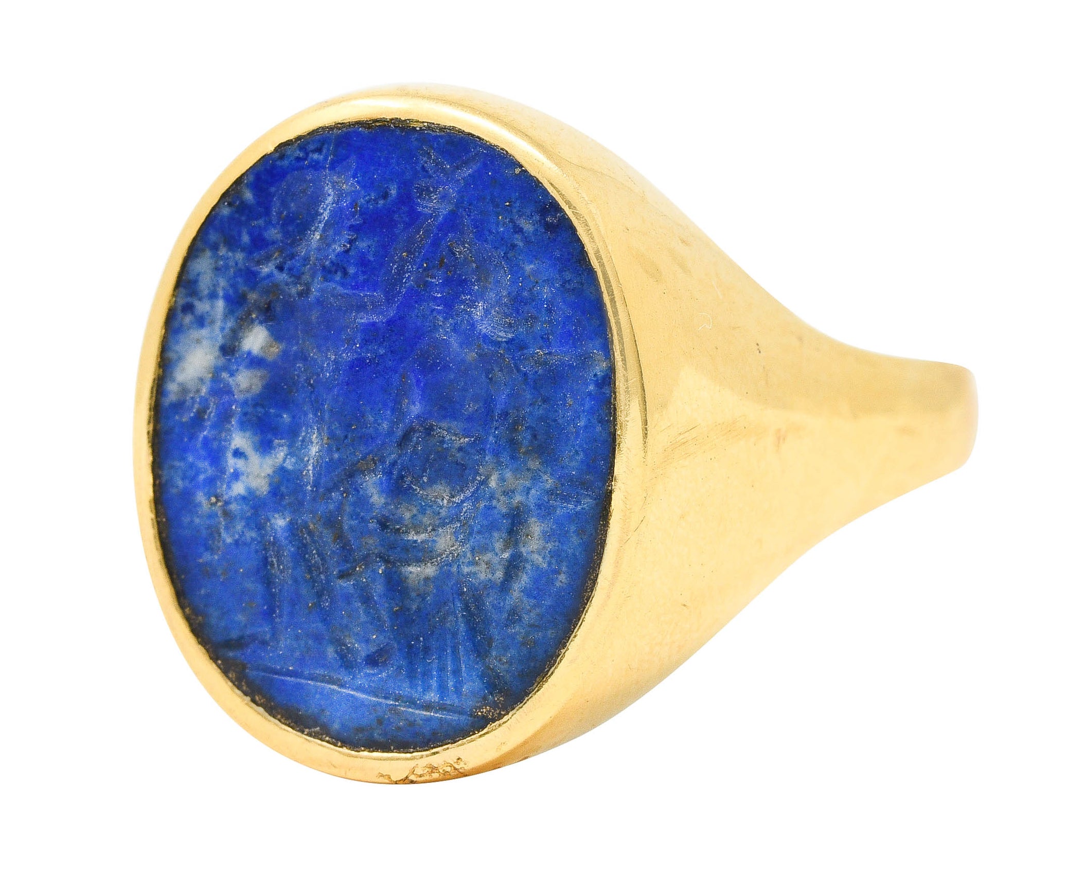 Vintage Italian Lapis Lazuli 18 Karat Yellow Gold Unisex Intaglio Signet Ring Wilson's Estate Jewelry