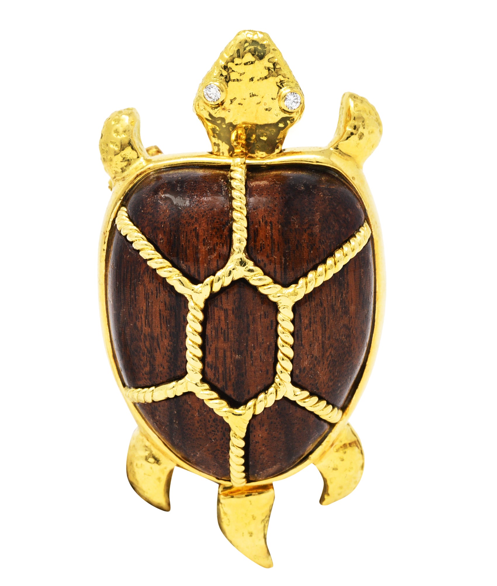 Sabbadini Diamond Wood 18 Karat Gold Large Turtle BroochBrooch - Wilson's Estate Jewelry