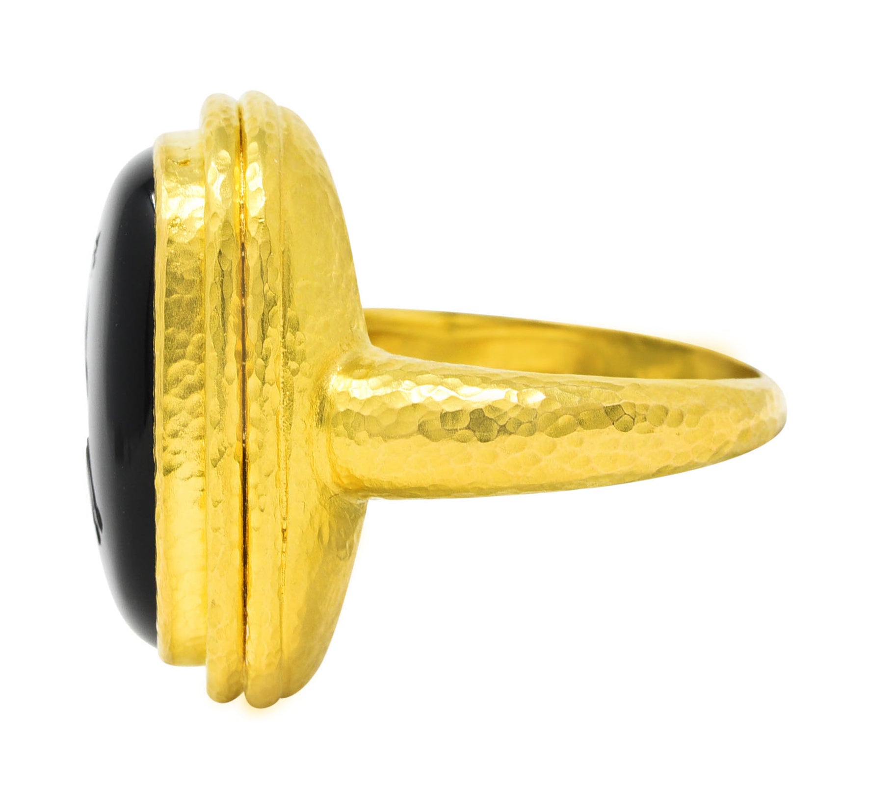 Elizabeth Locke Vintage Onyx 18 Karat Yellow Gold Dog Unisex Intaglio Signet Ring Wilson's Estate Jewelry